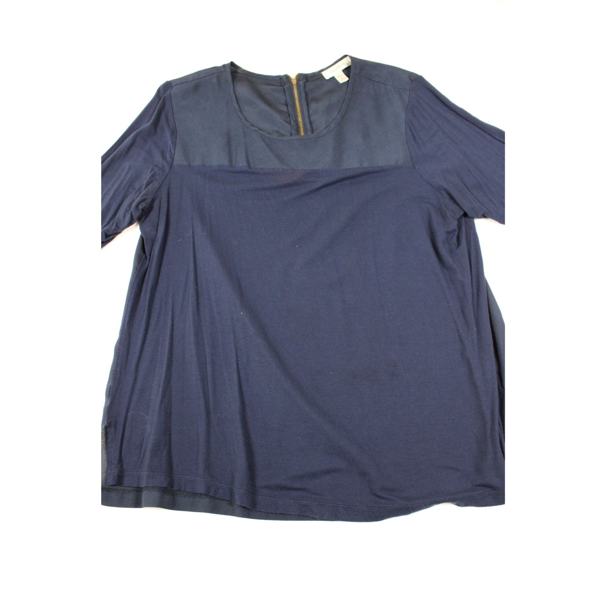Dressbarn Womens Navy Blue Blouse With Satin Contrast & Back Zip Size 1X