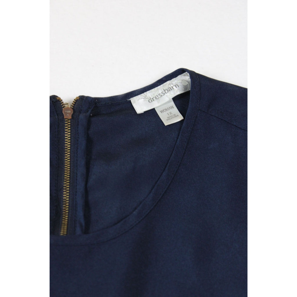 Dressbarn Womens Navy Blue Blouse With Satin Contrast & Back Zip Size 1X