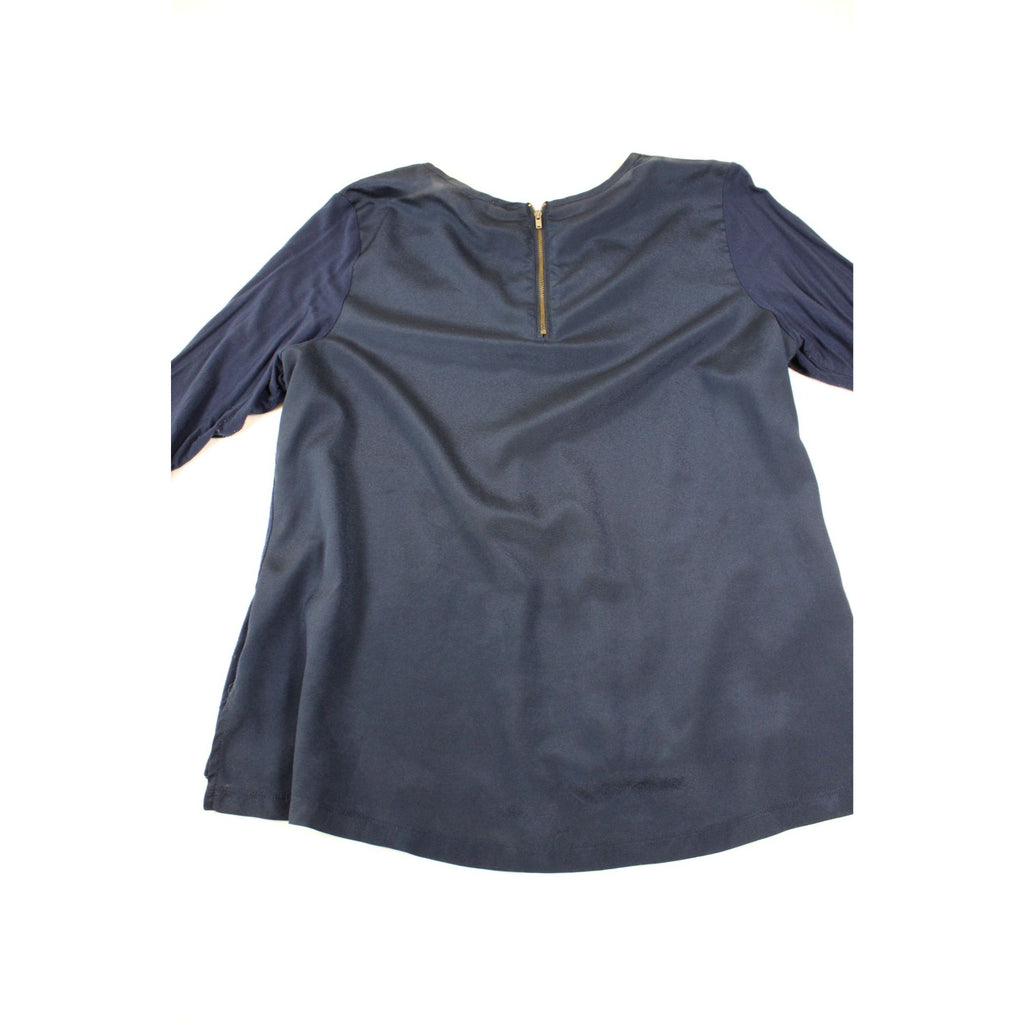 Dressbarn Womens Navy Blue Blouse With Satin Contrast & Back Zip Size 1X