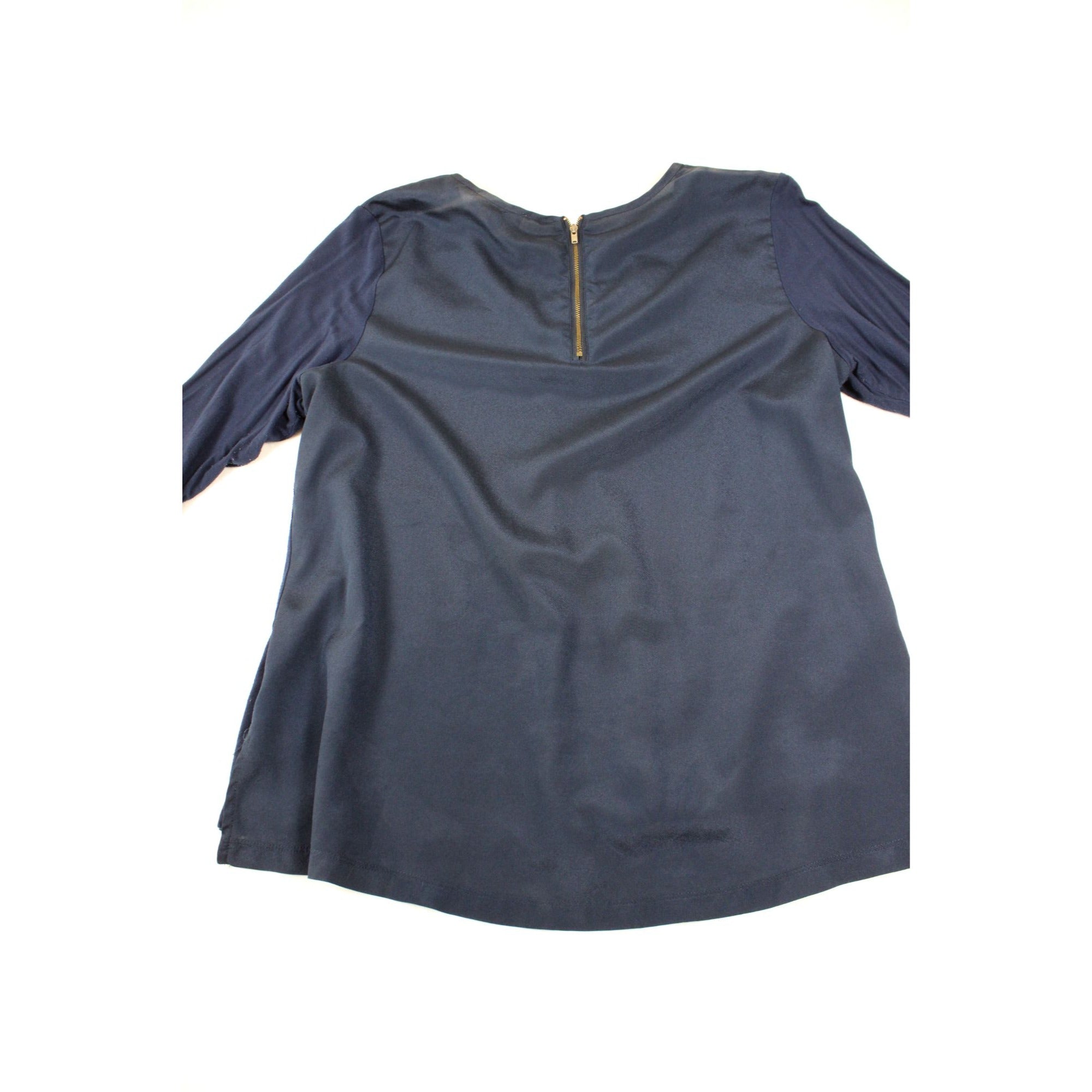 Dressbarn Womens Navy Blue Blouse With Satin Contrast & Back Zip Size 1X