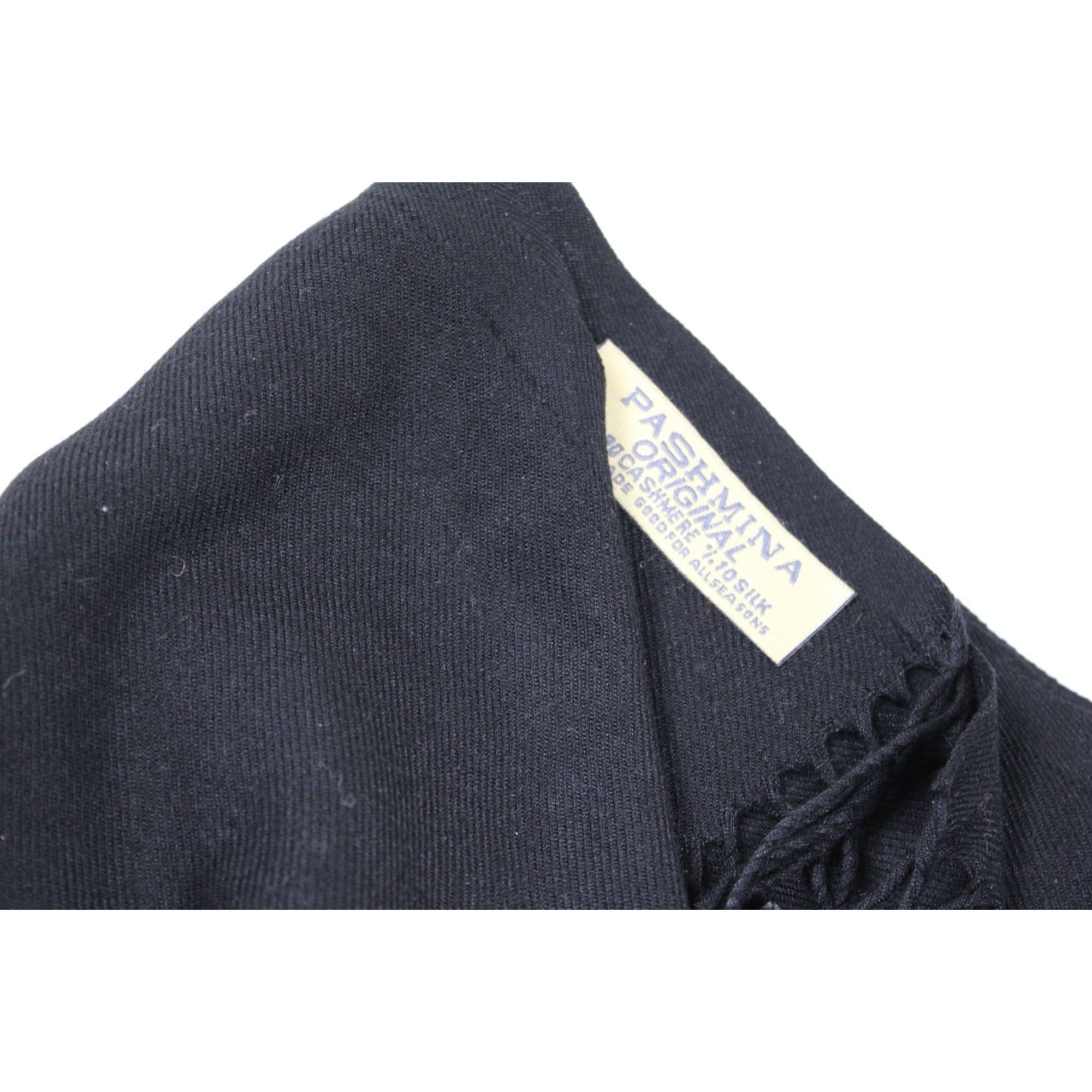 Pashmina Original Black Cashmere & Silk Blend Scarf With Fringe Edges