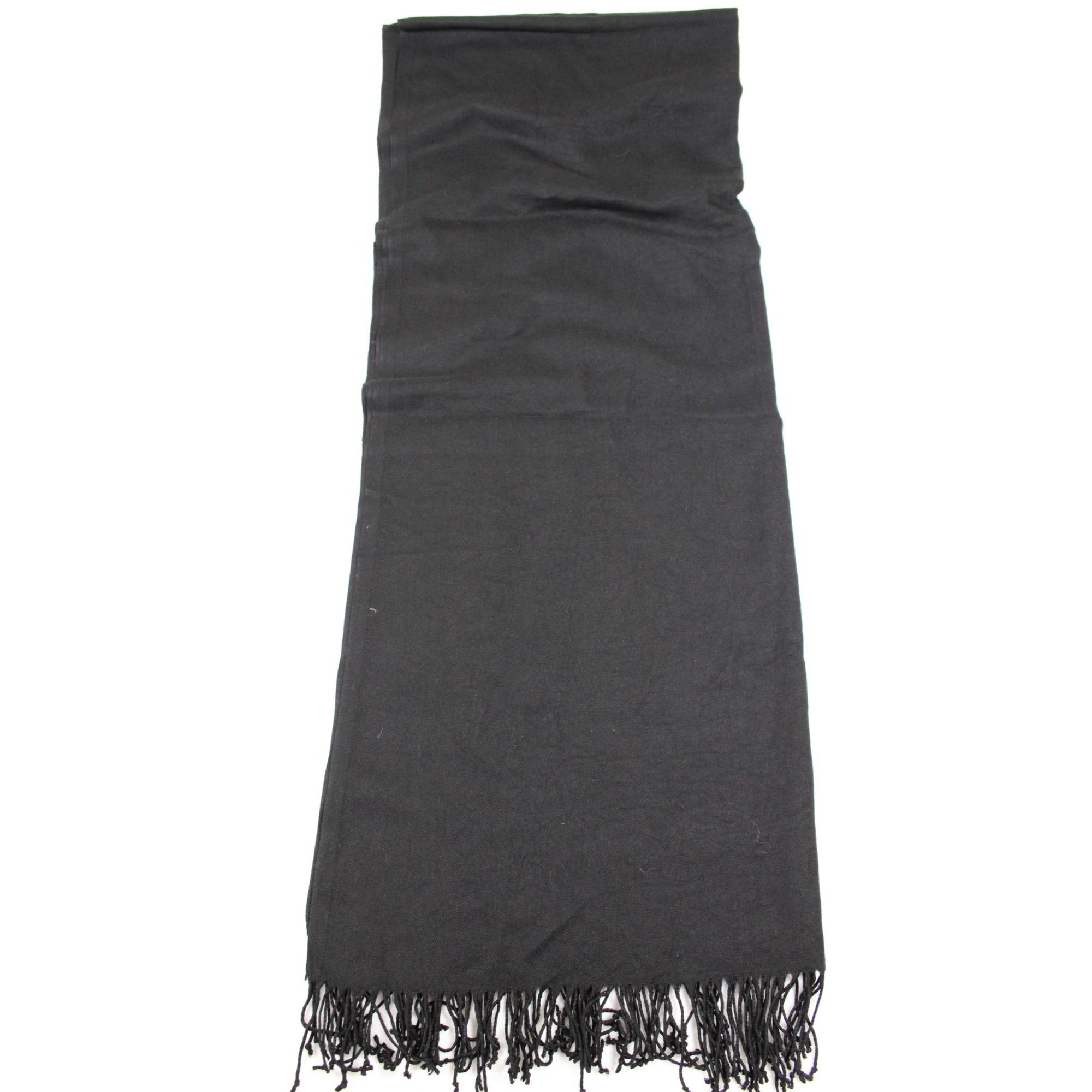 Pashmina Original Black Cashmere & Silk Blend Scarf With Fringe Edges
