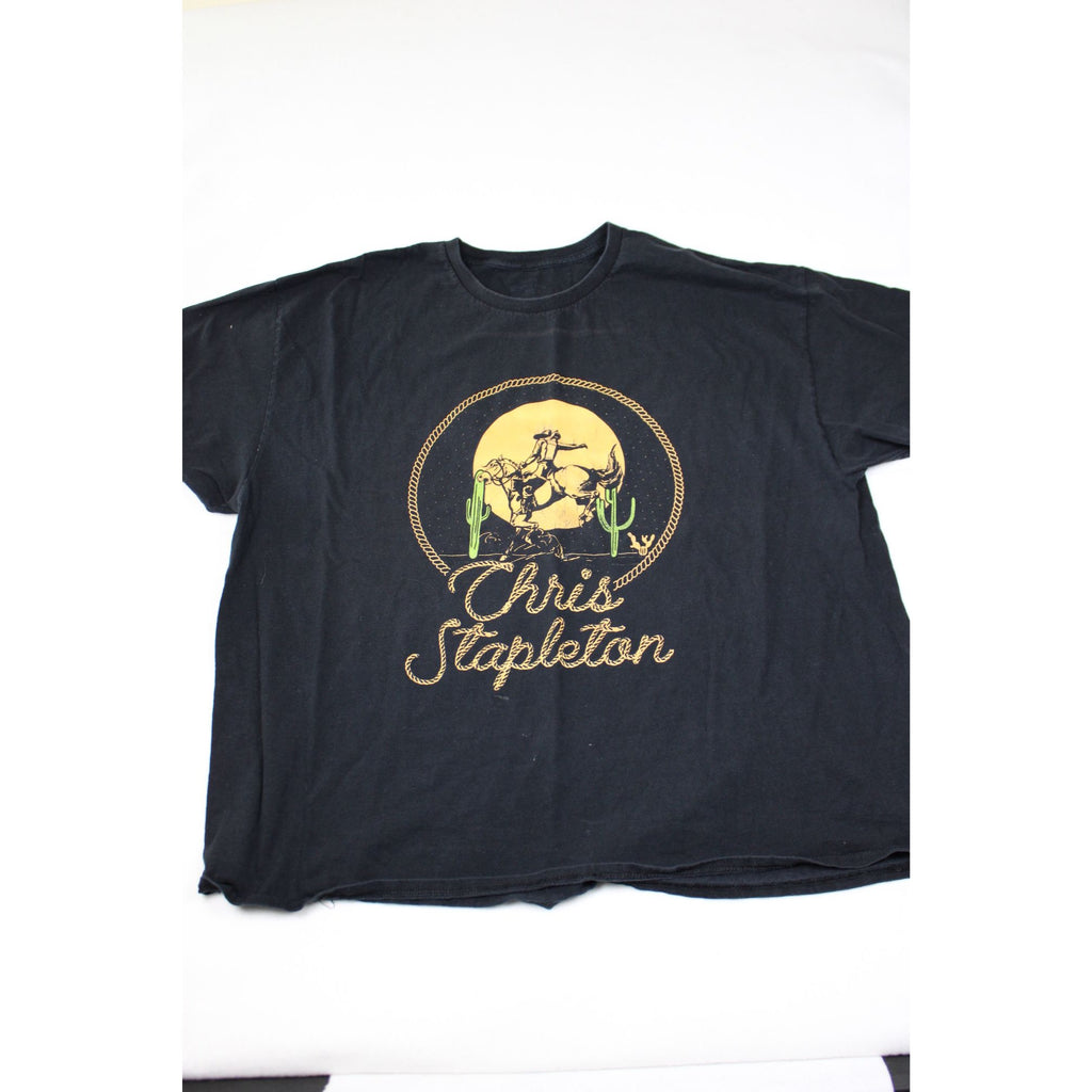 Chris Stapleton Graphic Tee Black Western Cowboy Rider Design Short Sleeve Unisex Size L