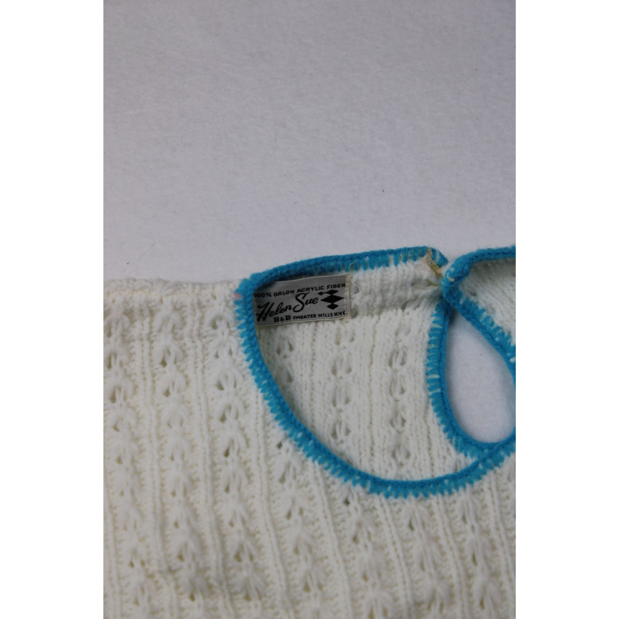 Vintage Helen Sue Sleeveless Knit Sweater White & Blue Stripes Acrylic USA Made