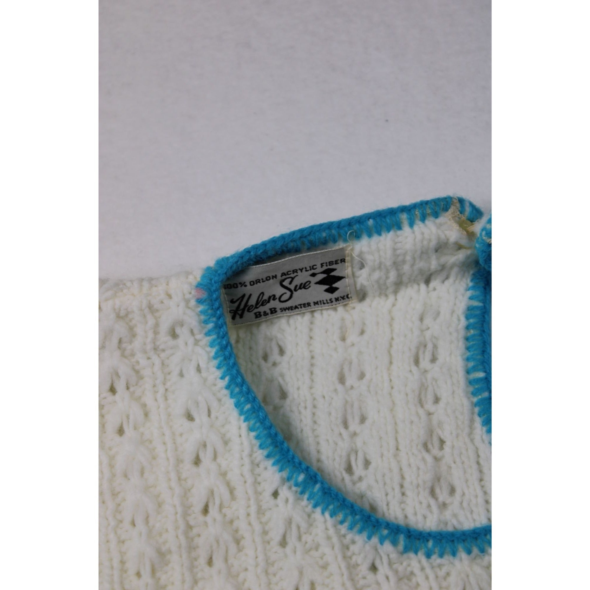 Vintage Helen Sue Sleeveless Knit Sweater White & Blue Stripes Acrylic USA Made