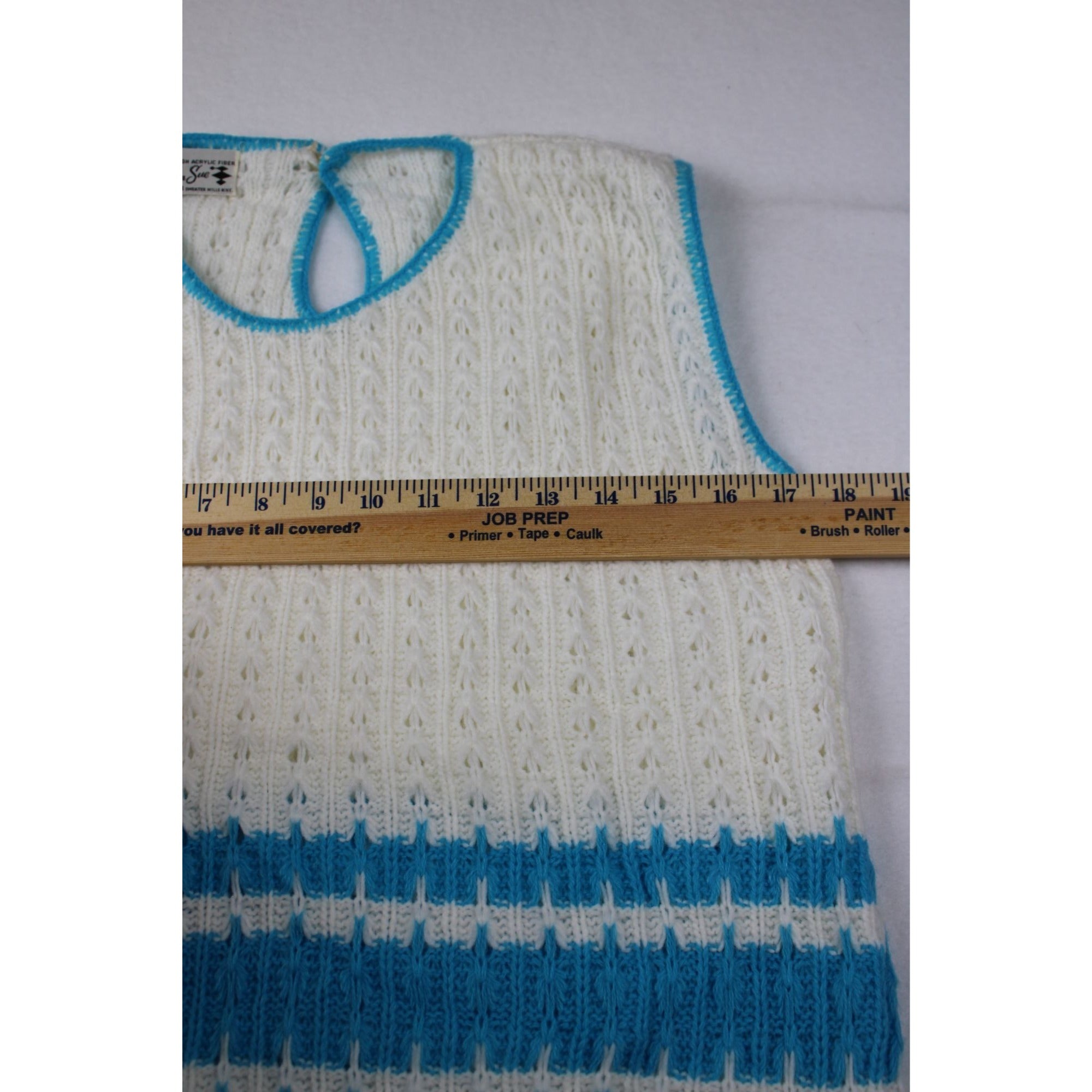 Vintage Helen Sue Sleeveless Knit Sweater White & Blue Stripes Acrylic USA Made