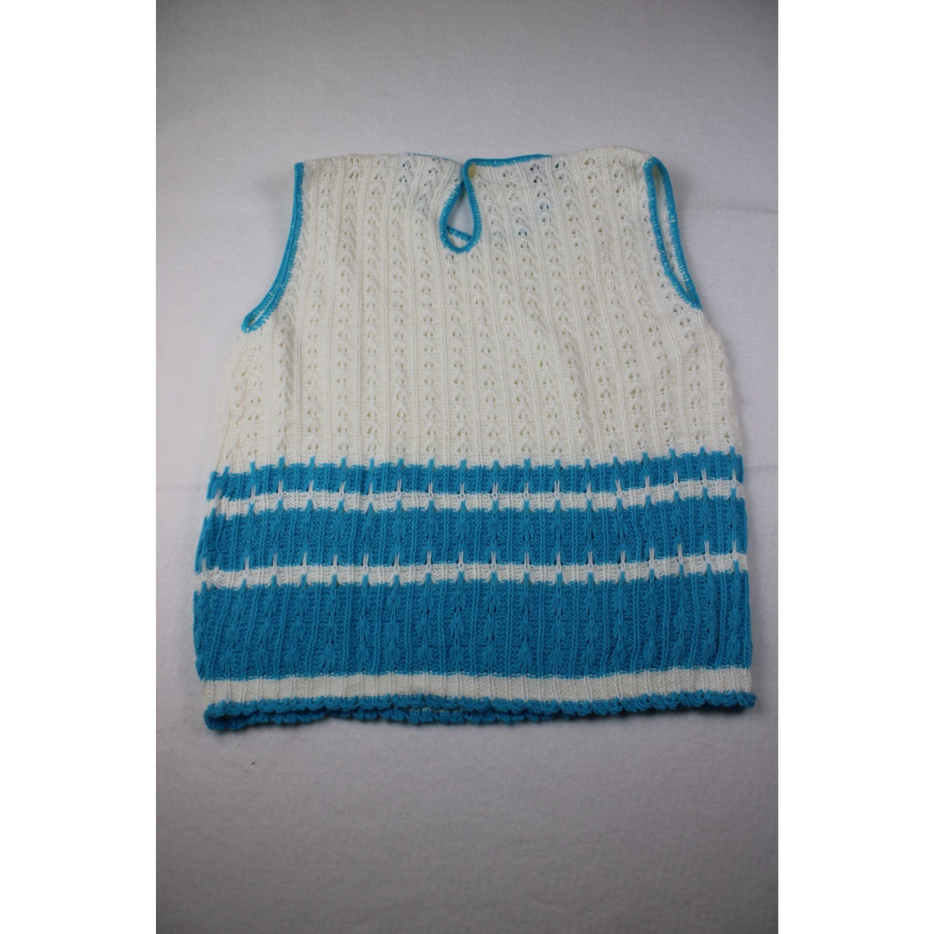 Vintage Helen Sue Sleeveless Knit Sweater White & Blue Stripes Acrylic USA Made