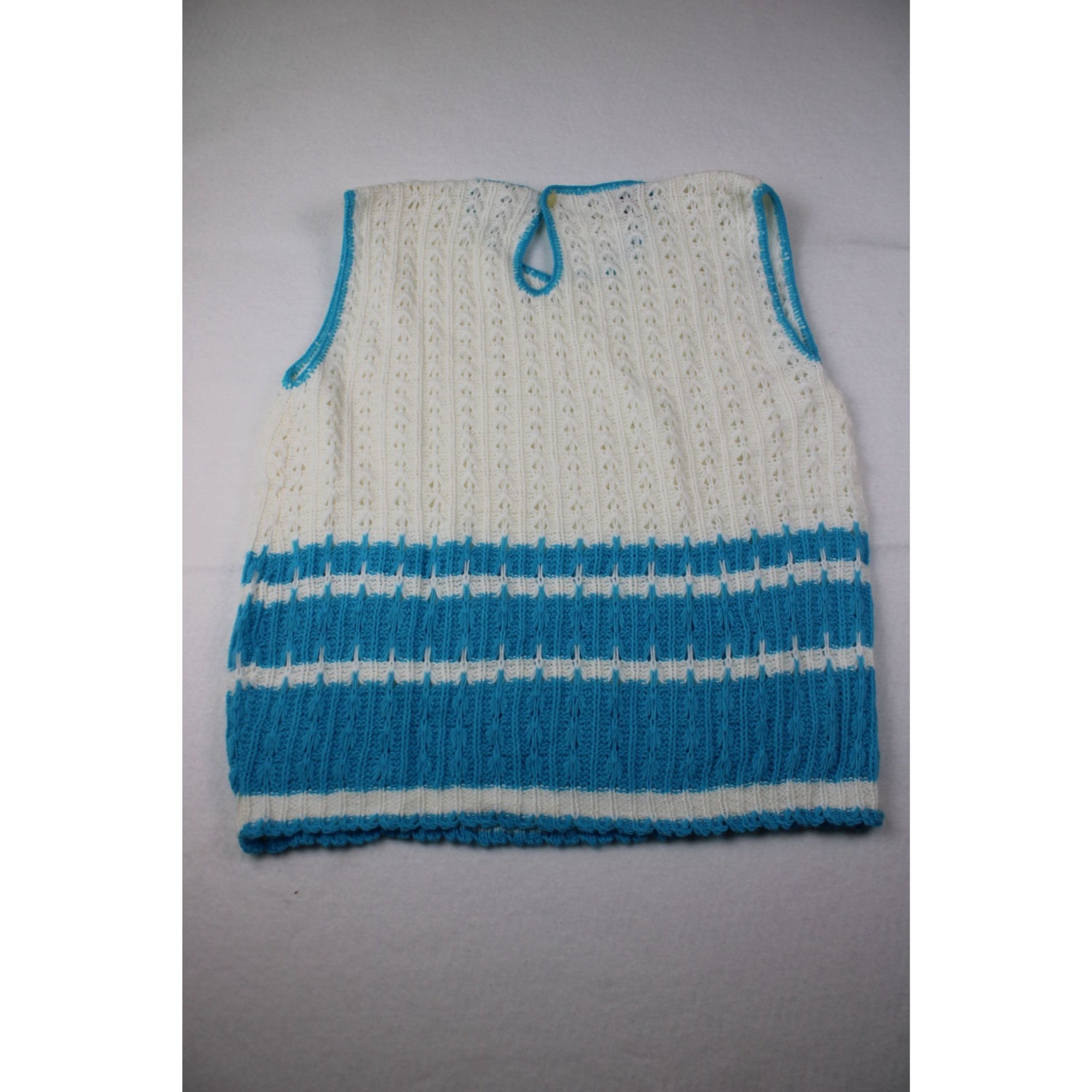 Vintage Helen Sue Sleeveless Knit Sweater White & Blue Stripes Acrylic USA Made