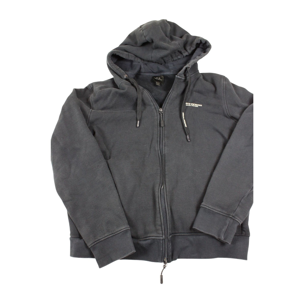 Armani Exchange Mens Black Zip-Up Hoodie L Fleece Lined Casual Wear