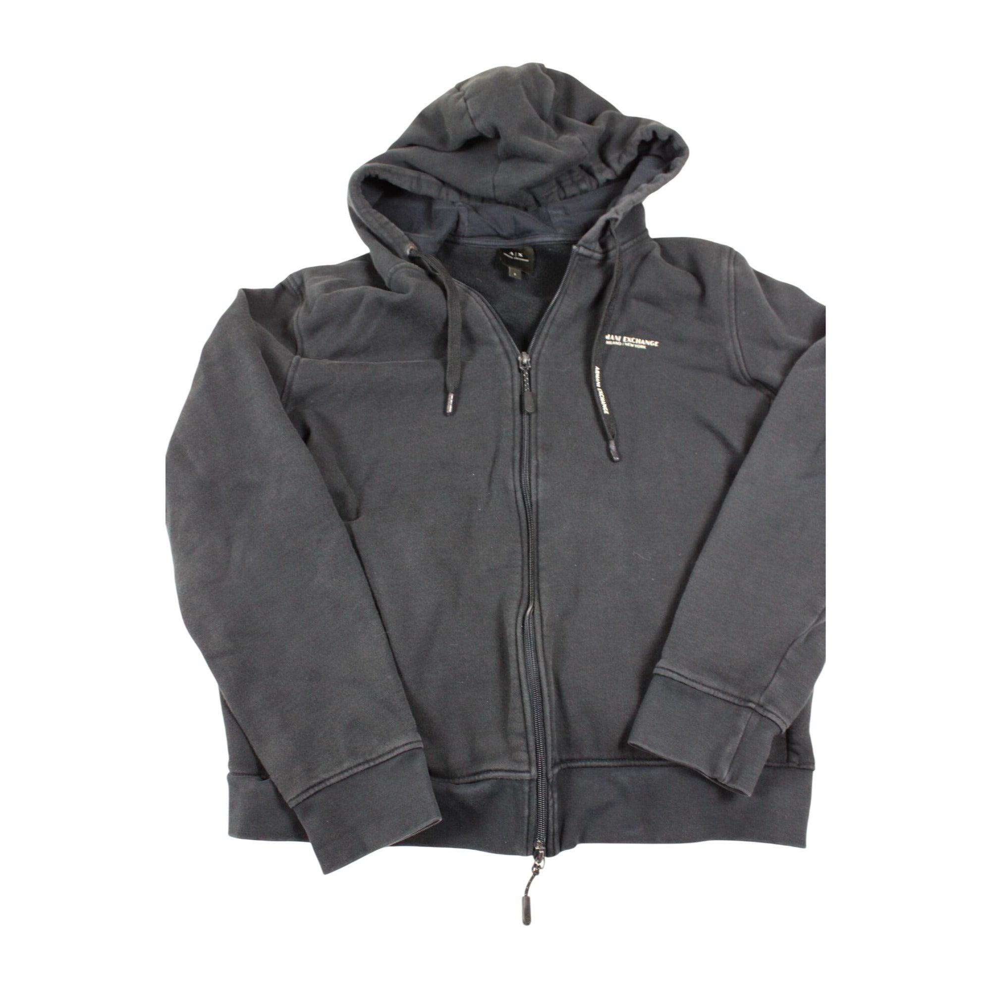 Armani Exchange Mens Black Zip-Up Hoodie L Fleece Lined Casual Wear