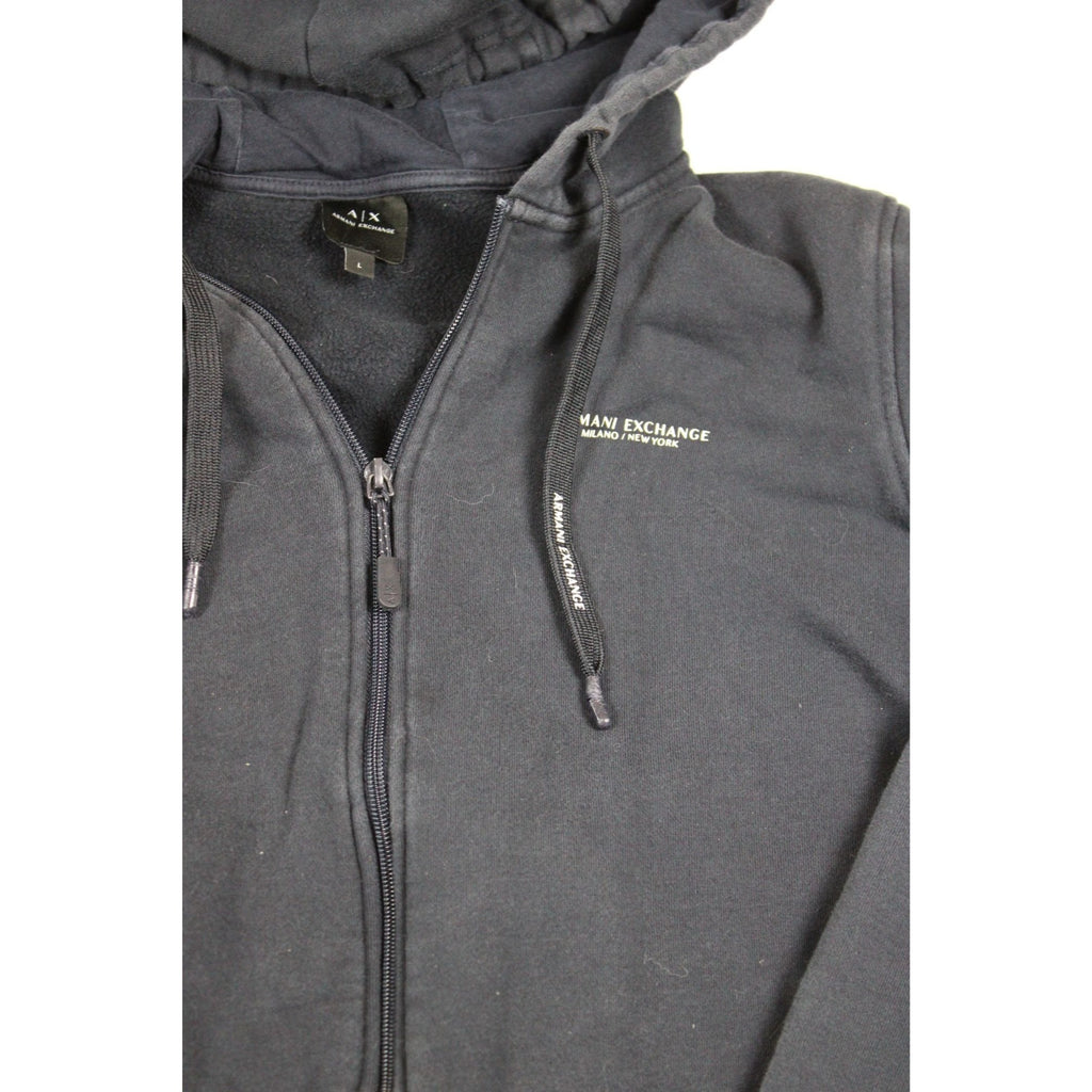 Armani Exchange Mens Black Zip-Up Hoodie L Fleece Lined Casual Wear