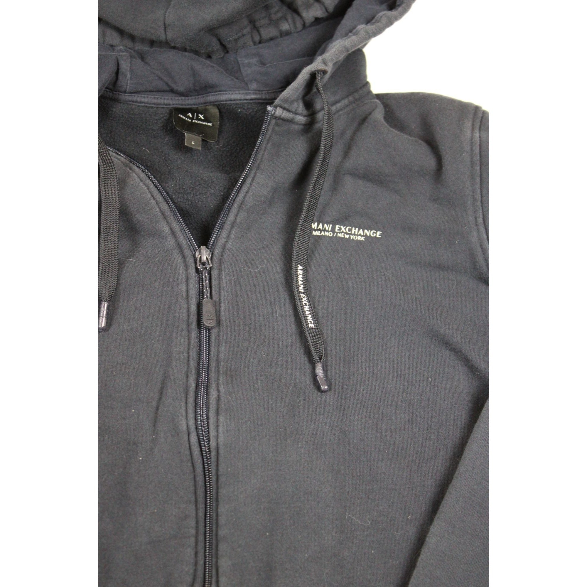 Armani Exchange Mens Black Zip-Up Hoodie L Fleece Lined Casual Wear