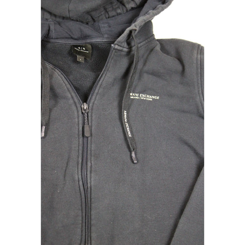 Armani Exchange Mens Black Zip-Up Hoodie L Fleece Lined Casual Wear