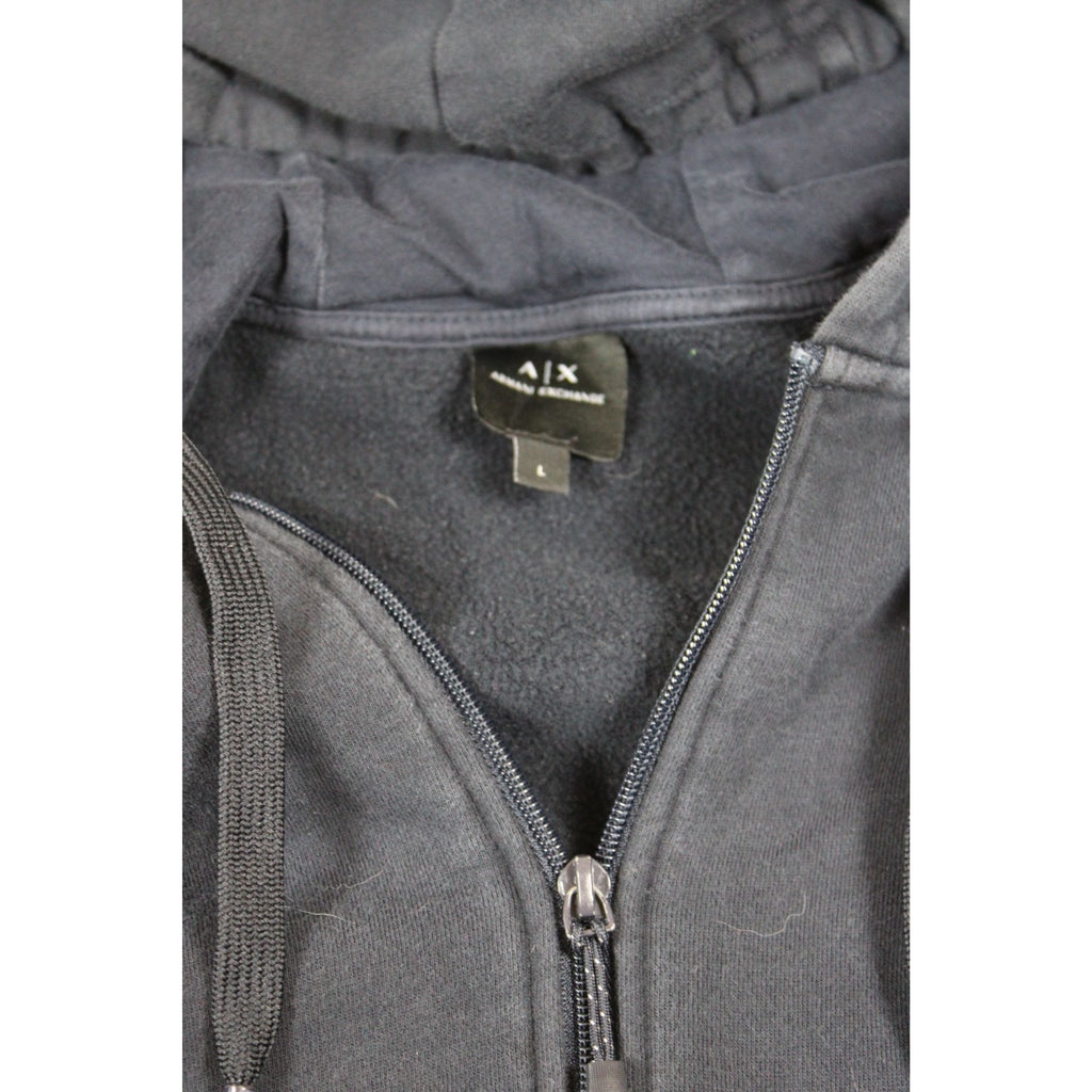 Armani Exchange Mens Black Zip-Up Hoodie L Fleece Lined Casual Wear