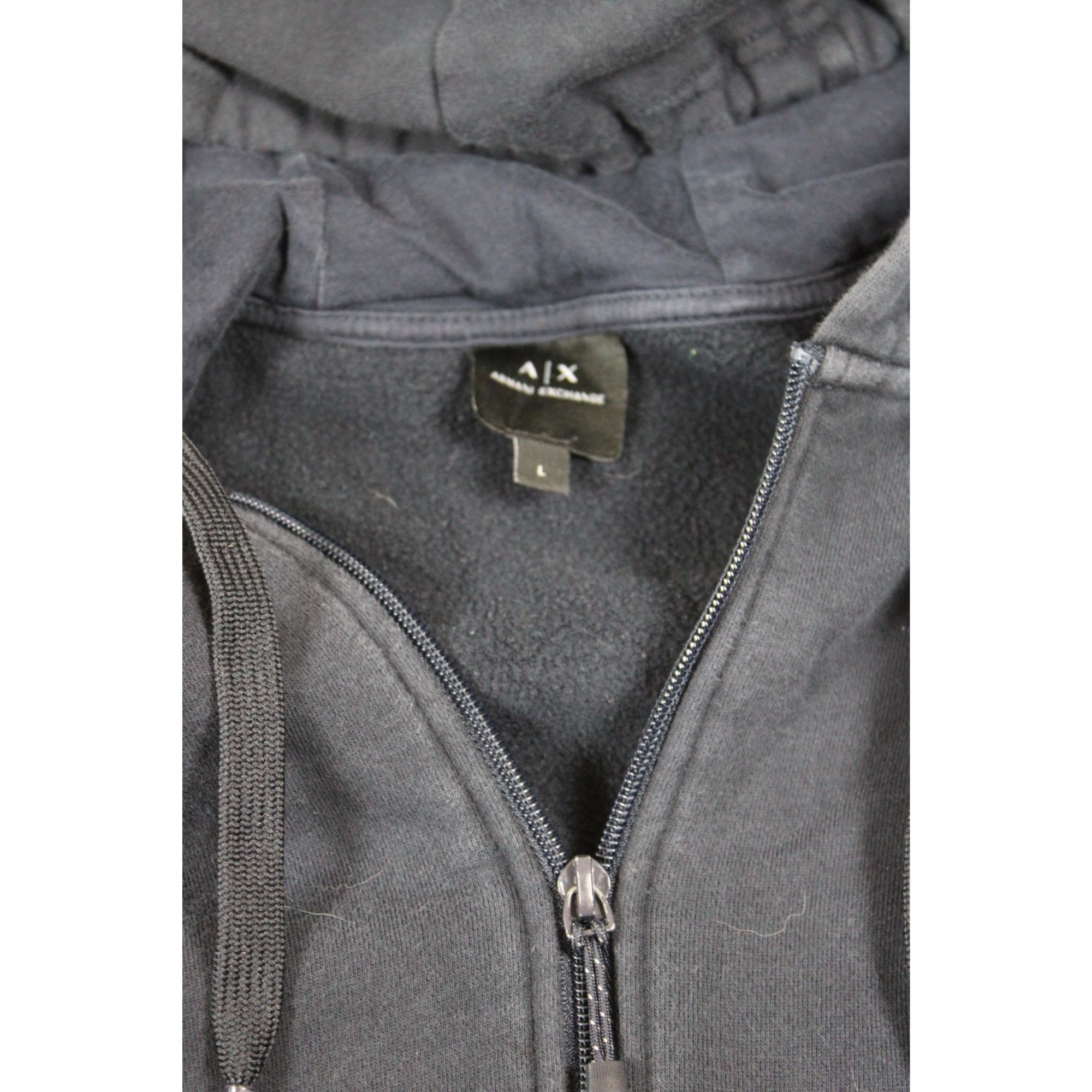 Armani Exchange Mens Black Zip-Up Hoodie L Fleece Lined Casual Wear