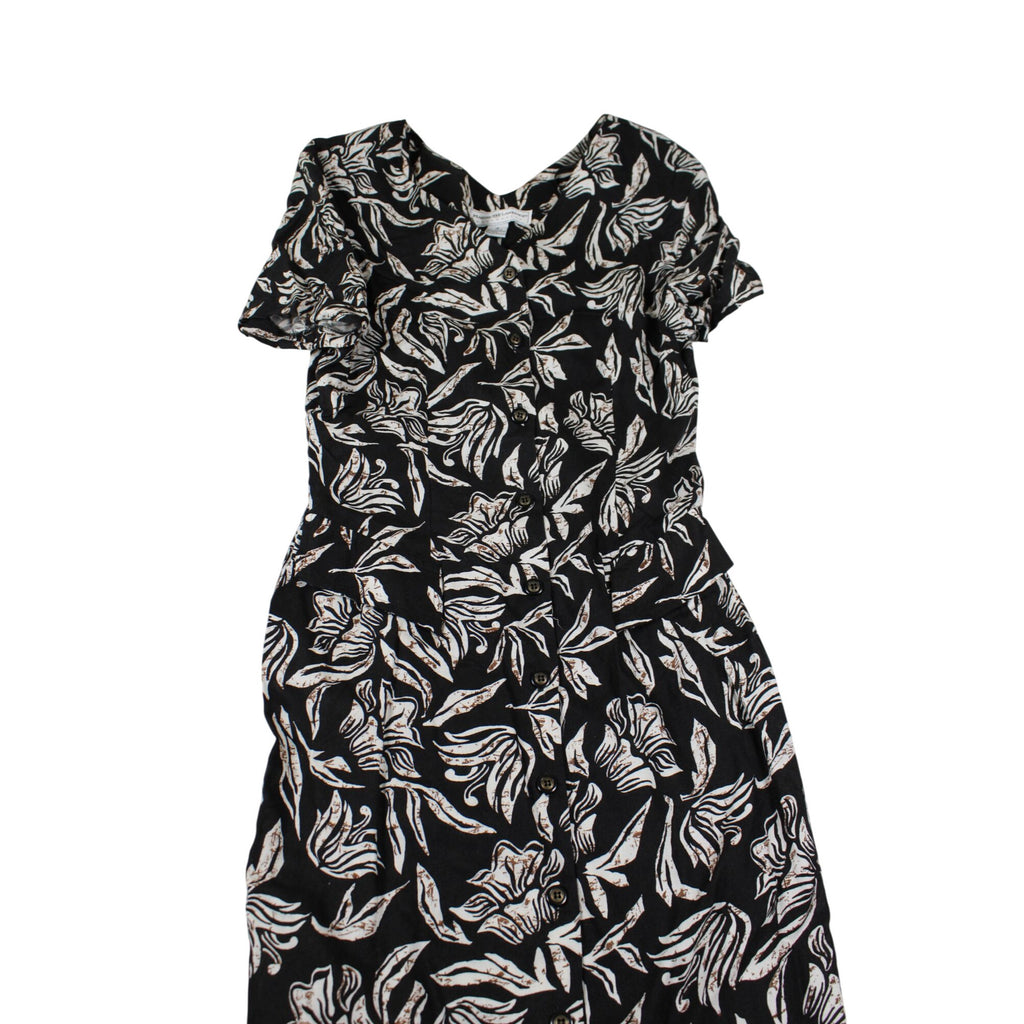 Maggie Lawrence Black & White Tropical Floral Button Down Midi Dress