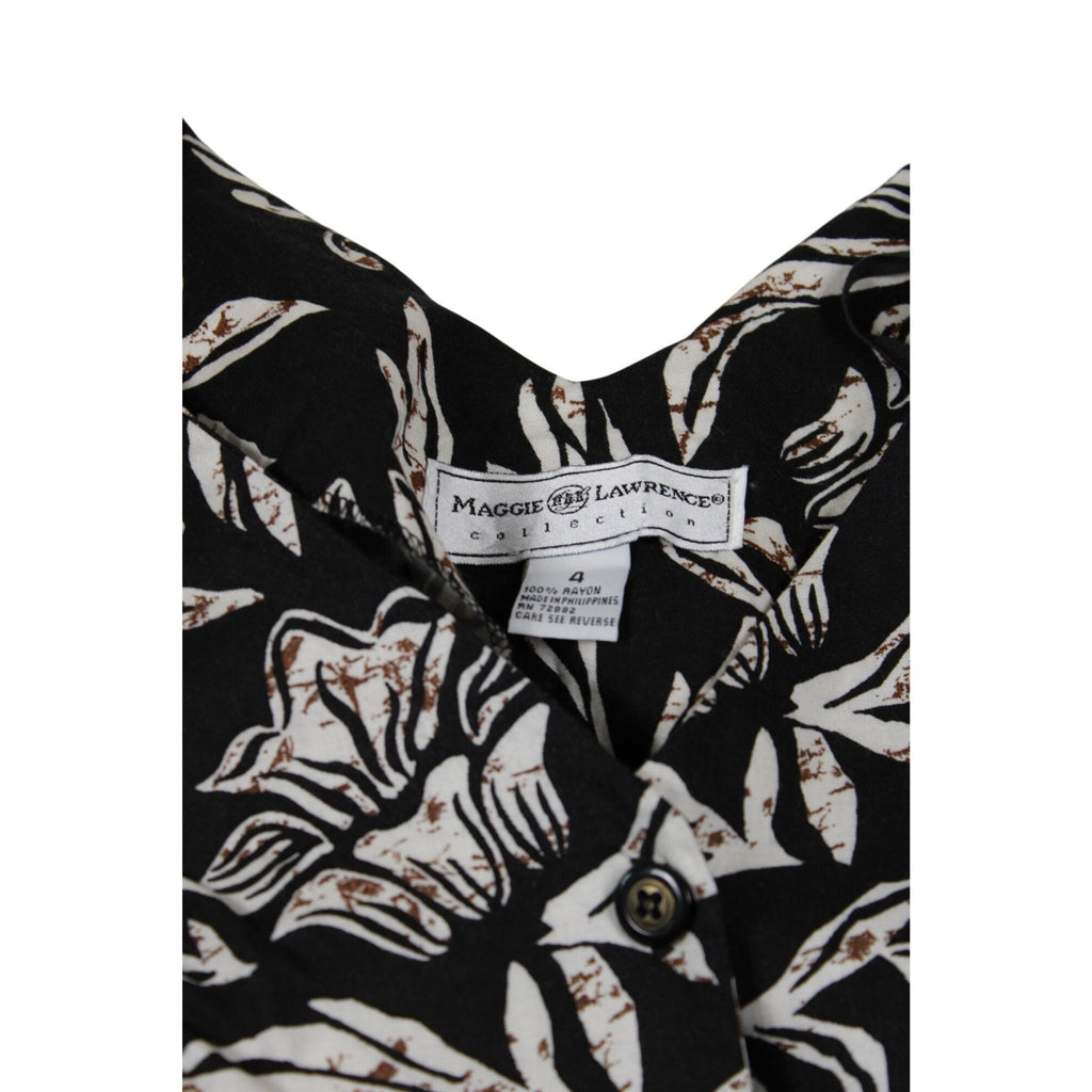 Maggie Lawrence Black & White Tropical Floral Button Down Midi Dress
