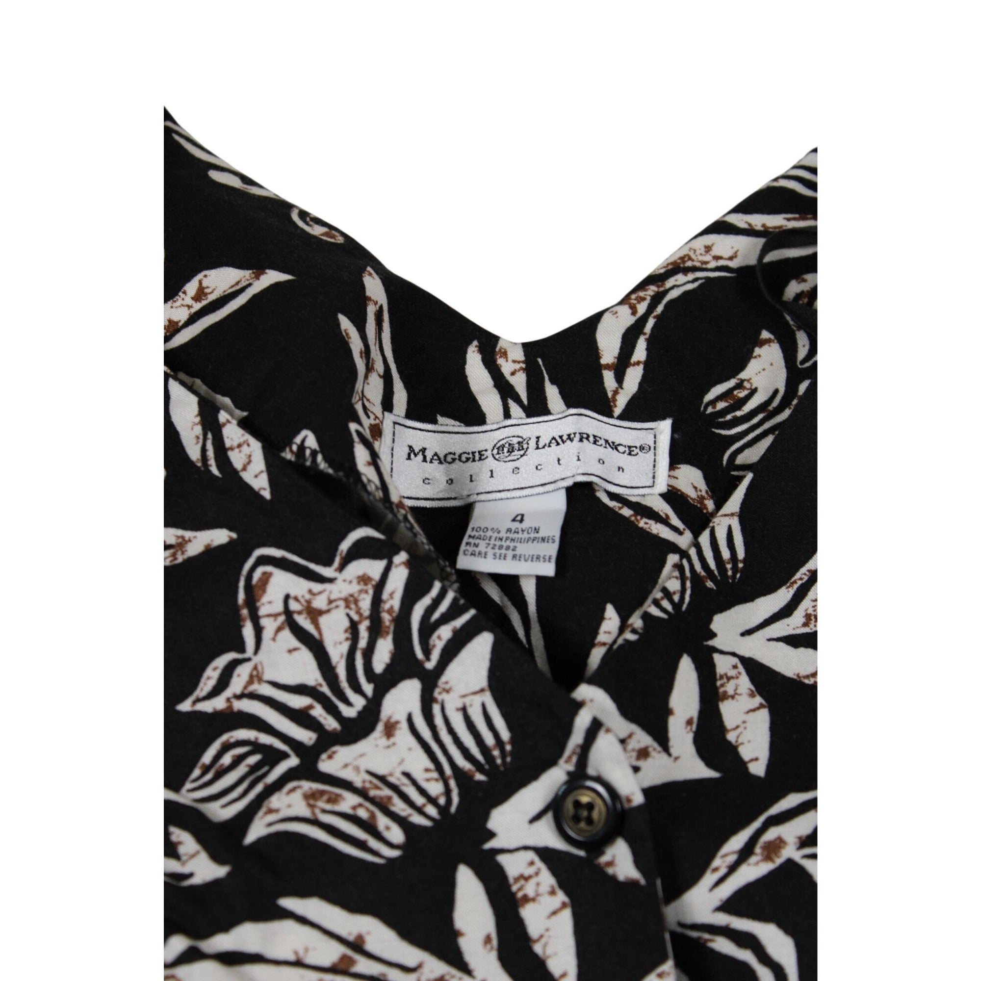 Maggie Lawrence Black & White Tropical Floral Button Down Midi Dress