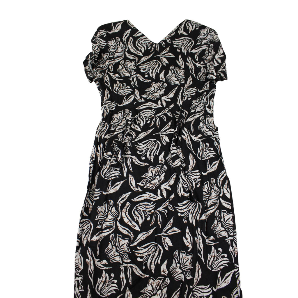 Maggie Lawrence Black & White Tropical Floral Button Down Midi Dress