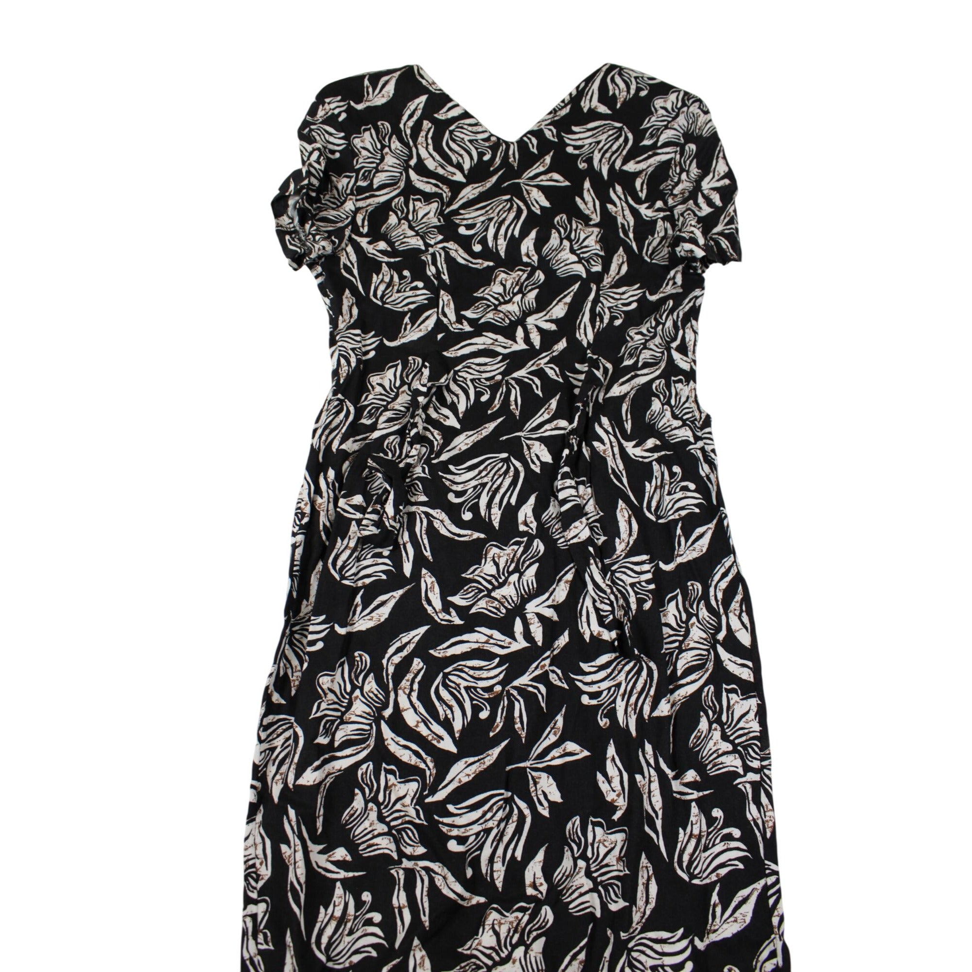 Maggie Lawrence Black & White Tropical Floral Button Down Midi Dress