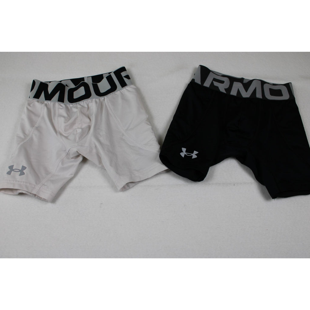 Under Armour Youth Compression Shorts Lot Of 2 Black & White Fitted YXS Boys