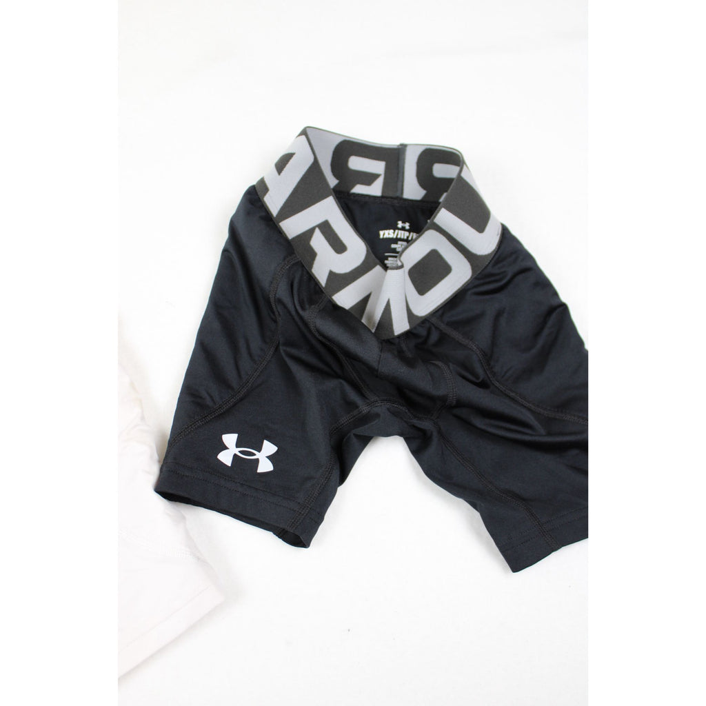 Under Armour Youth Compression Shorts Lot Of 2 Black & White Fitted YXS Boys