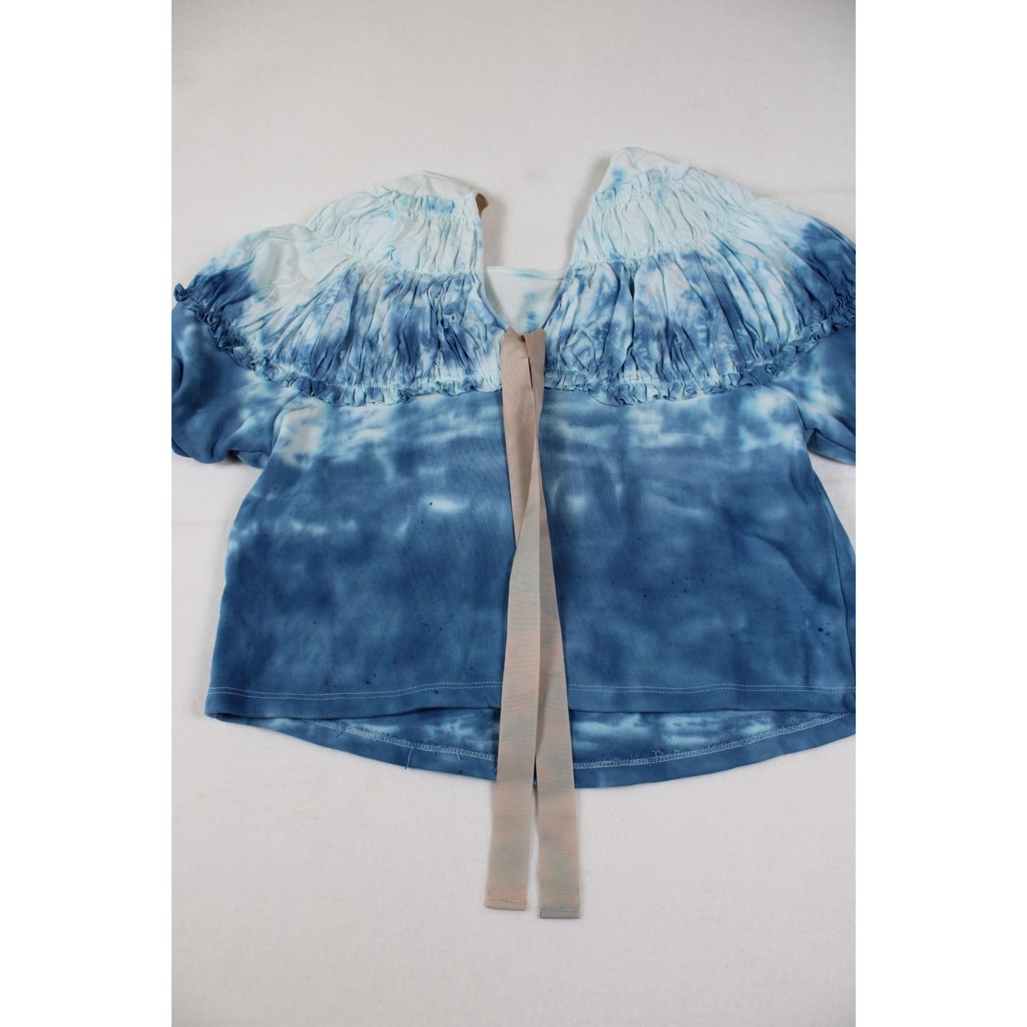 Anthropologie Tie-Dye Smocked Top Blue Ribbon Detail XXS