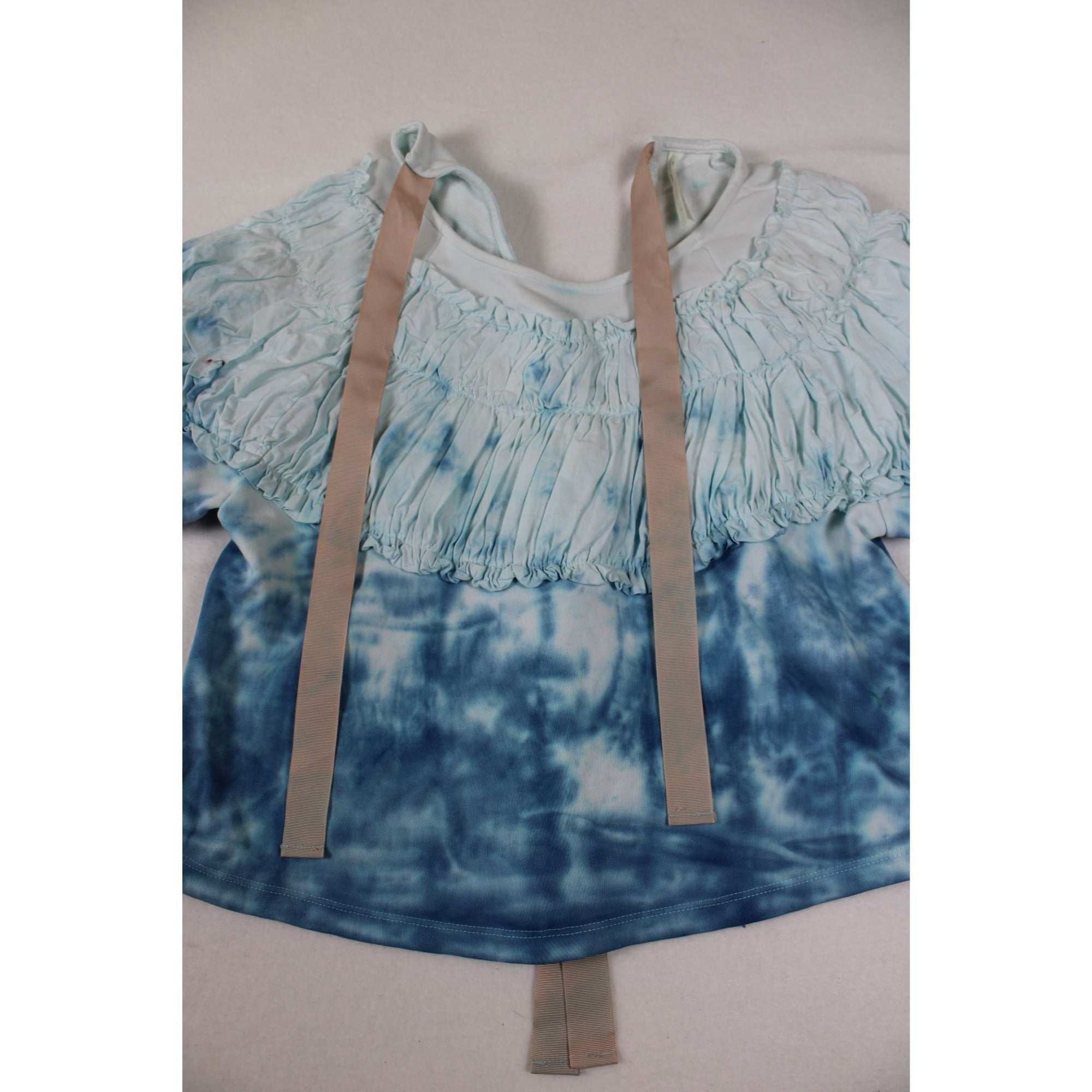 Anthropologie Tie-Dye Smocked Top Blue Ribbon Detail XXS