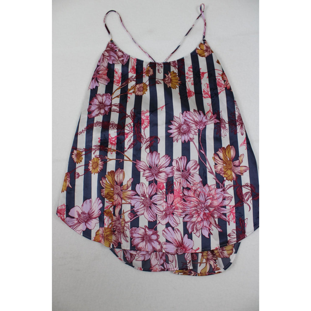 Floral Striped Sleeveless Cami Top With Back Tie Medium