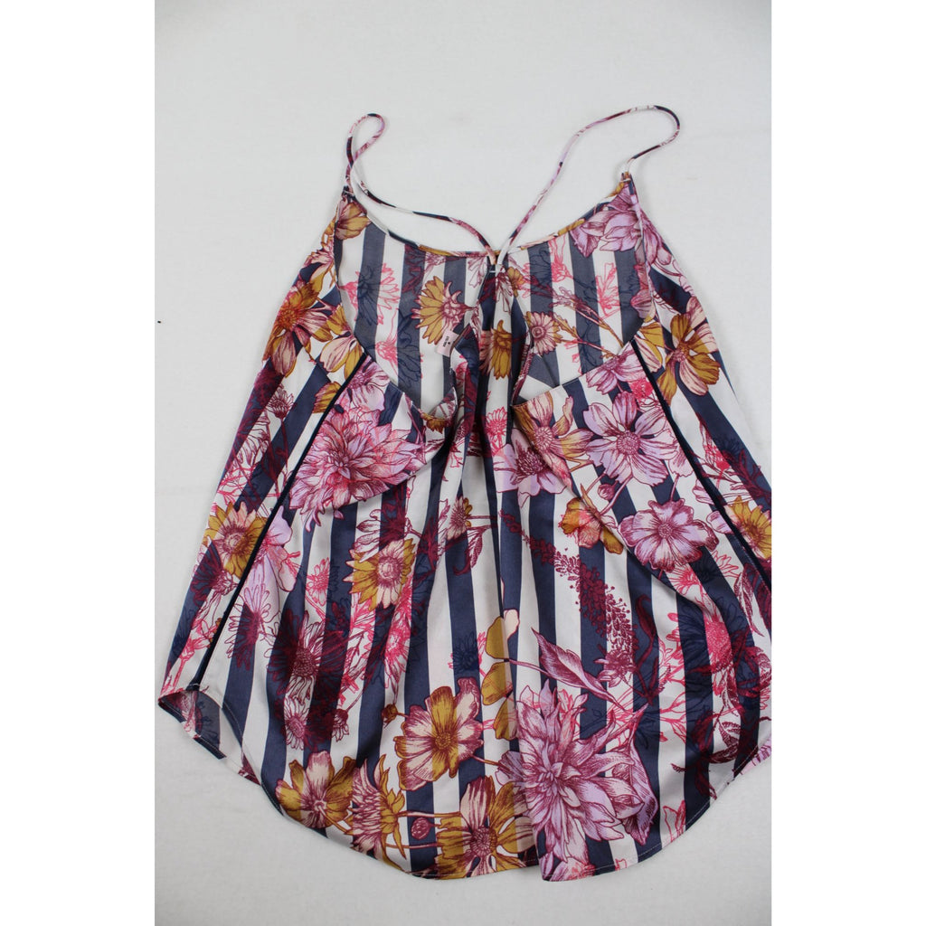 Floral Striped Sleeveless Cami Top With Back Tie Medium