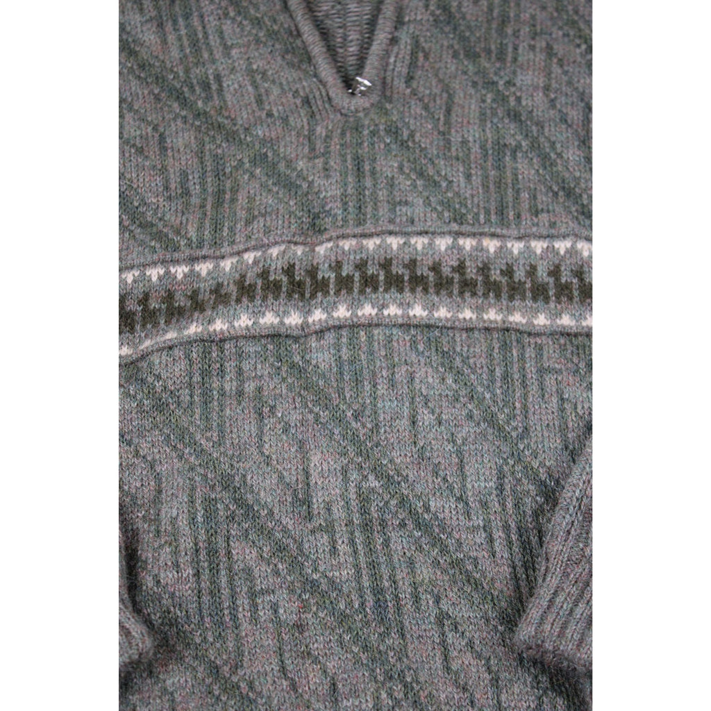 Sidrils Peruvian Alpaca Mens Green Pullover Sweater 1/4 Zip Geometric Knit Pattern M