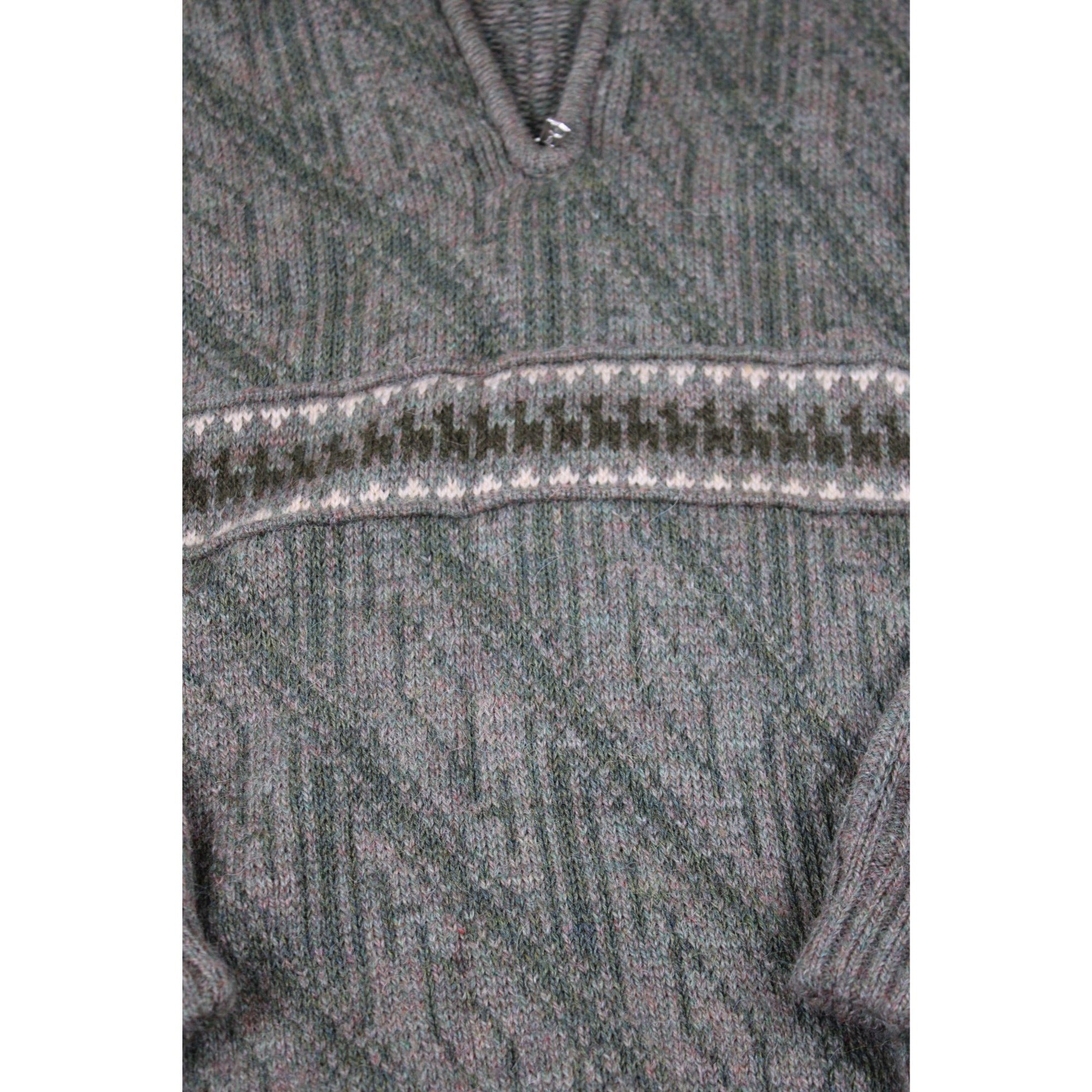 Sidrils Peruvian Alpaca Mens Green Pullover Sweater 1/4 Zip Geometric Knit Pattern M