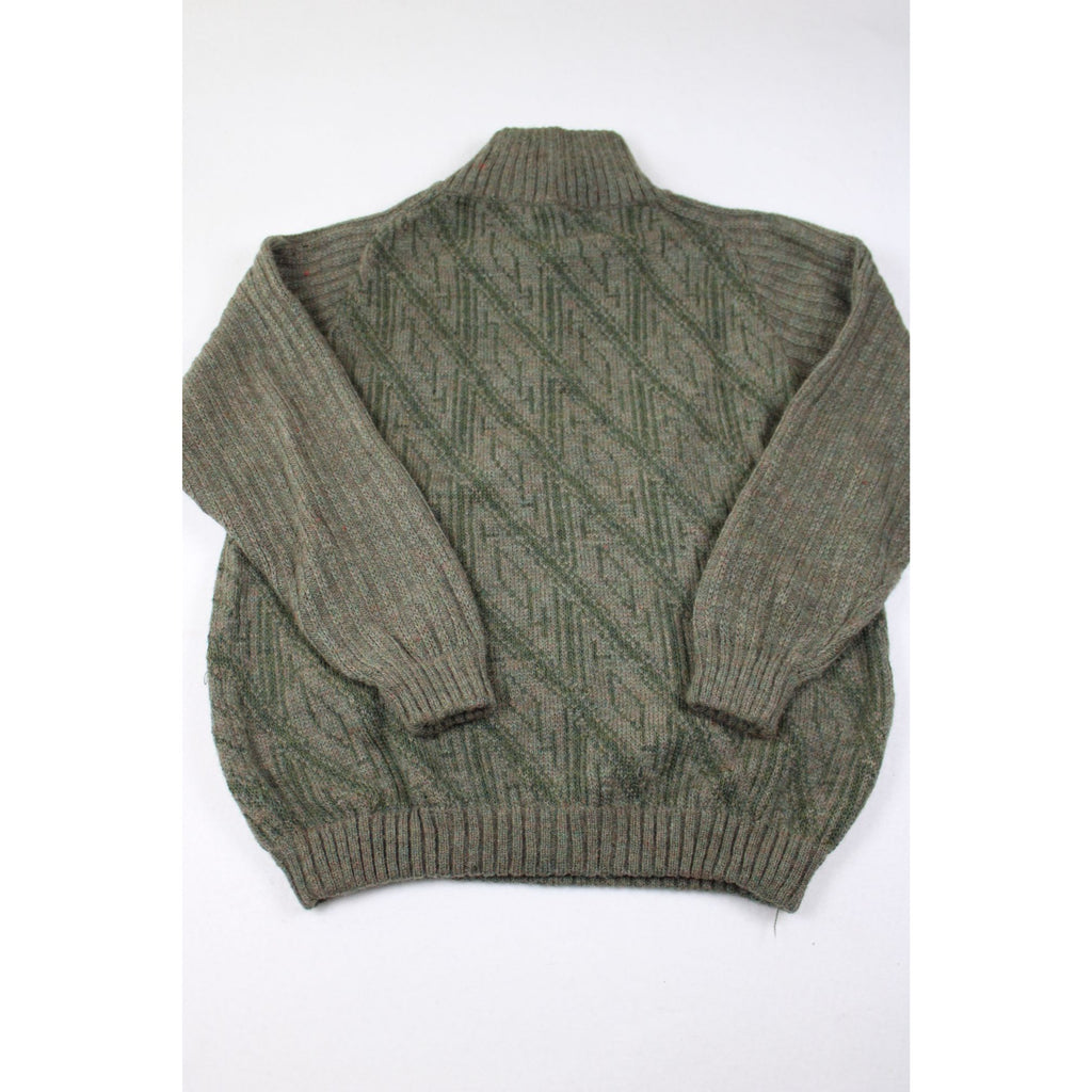 Sidrils Peruvian Alpaca Mens Green Pullover Sweater 1/4 Zip Geometric Knit Pattern M