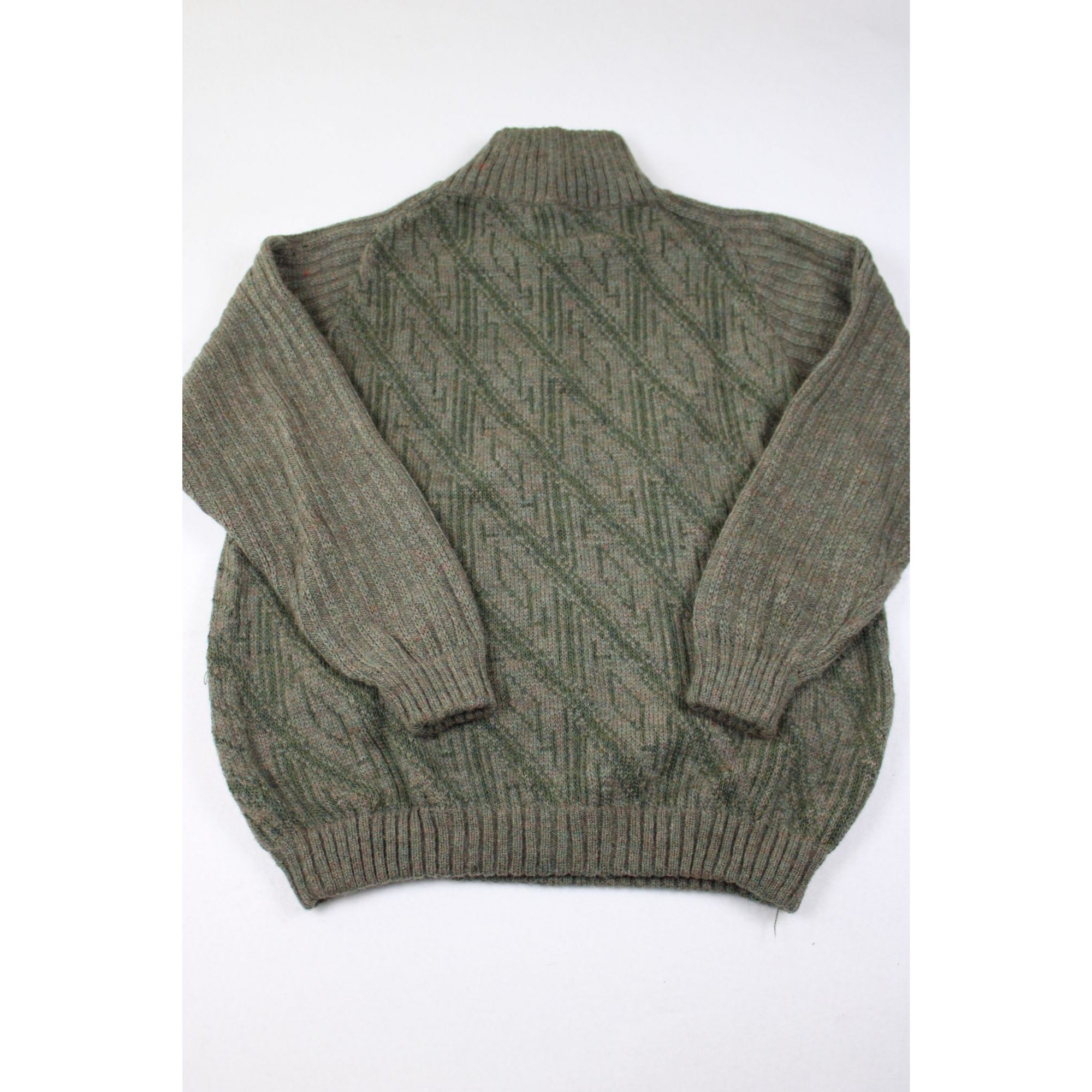 Sidrils Peruvian Alpaca Mens Green Pullover Sweater 1/4 Zip Geometric Knit Pattern M