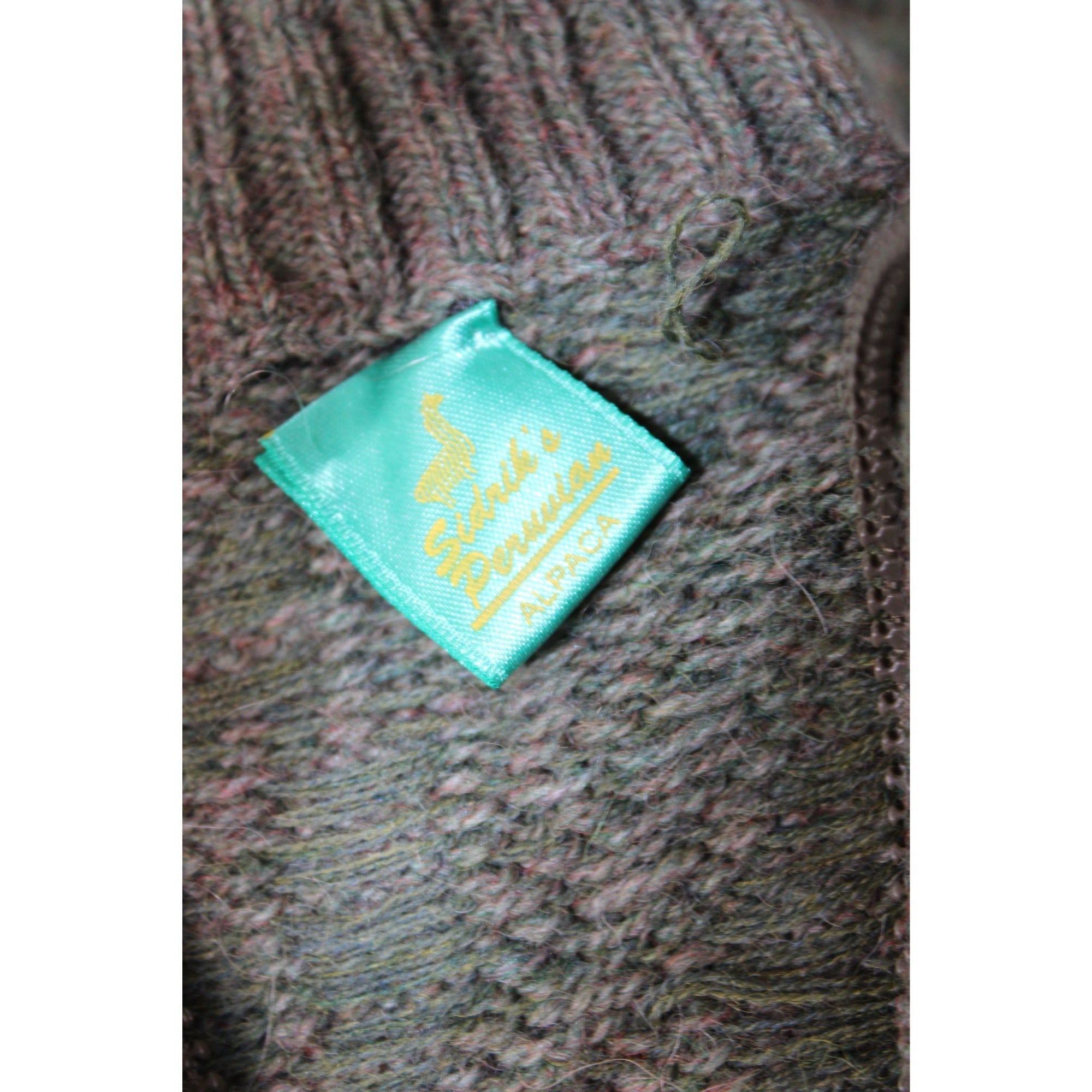 Sidrils Peruvian Alpaca Mens Green Pullover Sweater 1/4 Zip Geometric Knit Pattern M