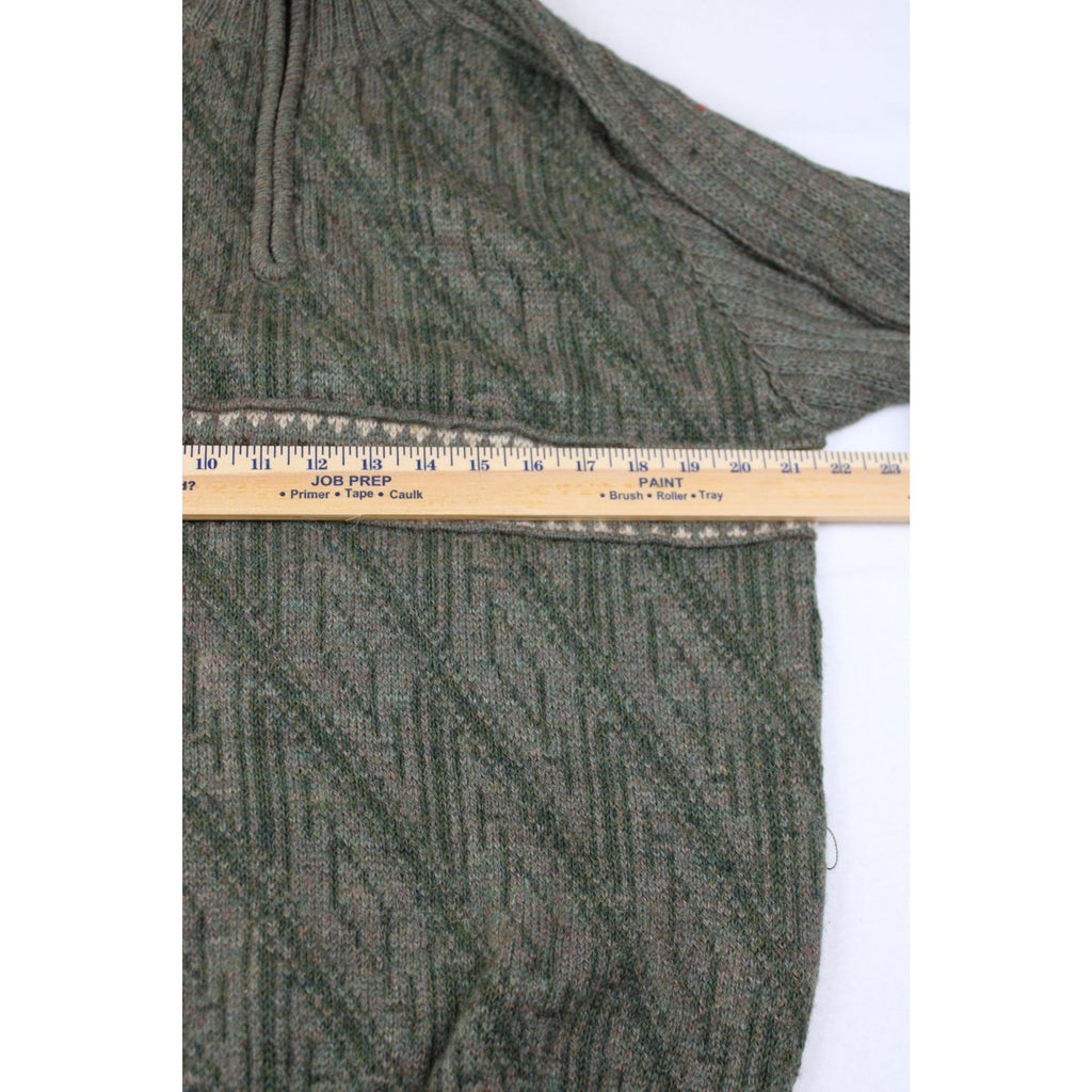 Sidrils Peruvian Alpaca Mens Green Pullover Sweater 1/4 Zip Geometric Knit Pattern M
