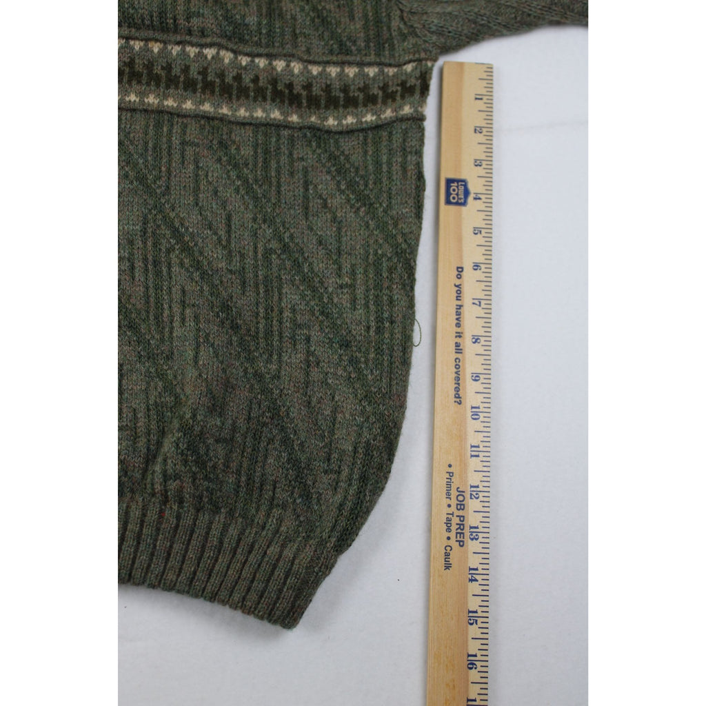 Sidrils Peruvian Alpaca Mens Green Pullover Sweater 1/4 Zip Geometric Knit Pattern M