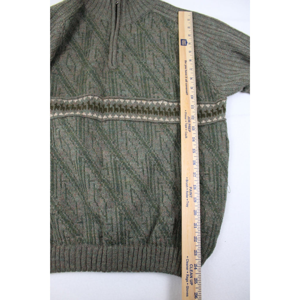 Sidrils Peruvian Alpaca Mens Green Pullover Sweater 1/4 Zip Geometric Knit Pattern M