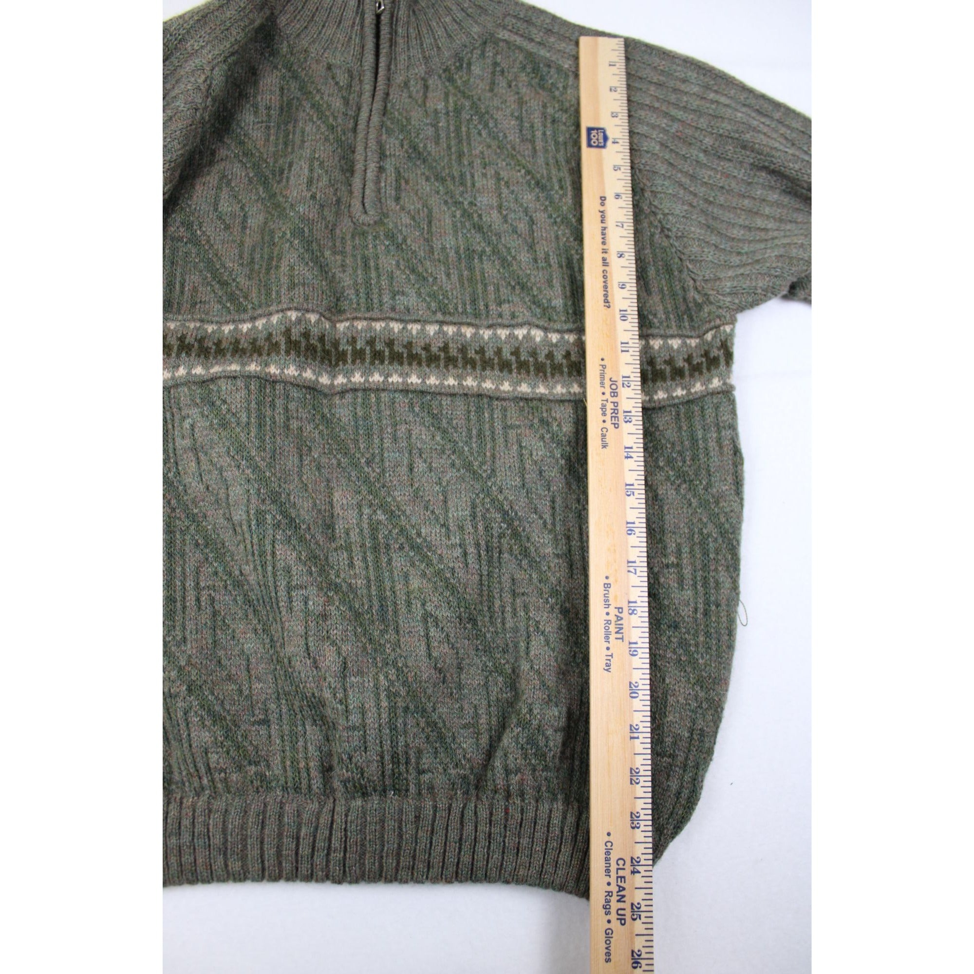 Sidrils Peruvian Alpaca Mens Green Pullover Sweater 1/4 Zip Geometric Knit Pattern M