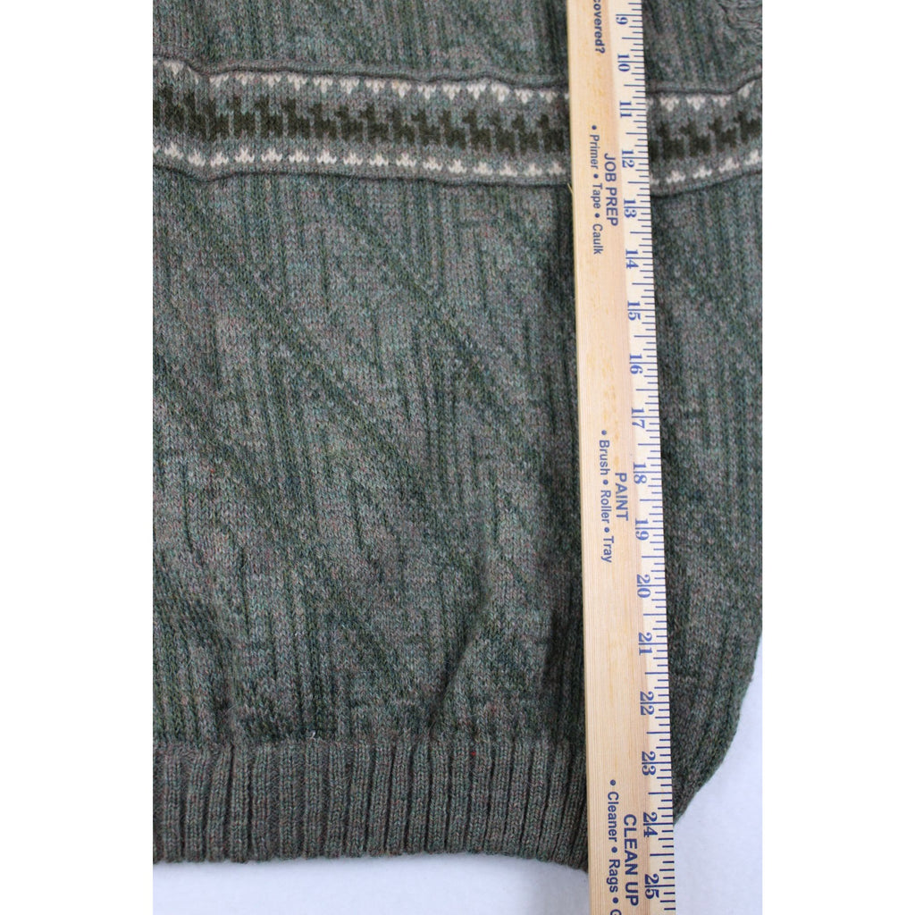 Sidrils Peruvian Alpaca Mens Green Pullover Sweater 1/4 Zip Geometric Knit Pattern M