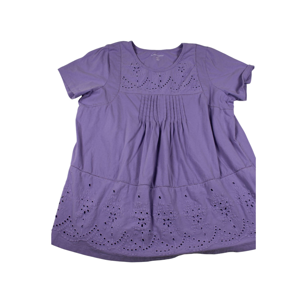 Woman Within Purple Short Sleeve Eyelet Tunic Top Size 18/20