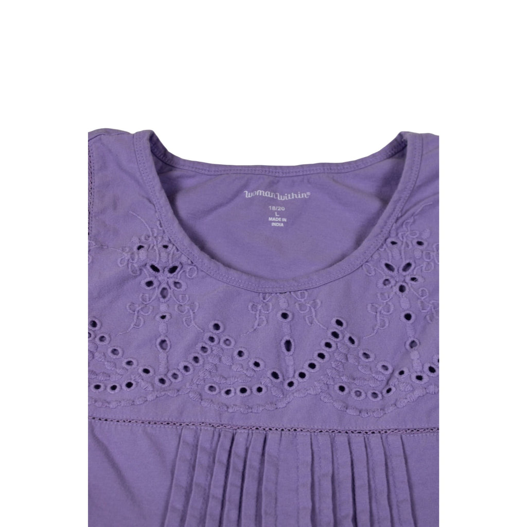 Woman Within Purple Short Sleeve Eyelet Tunic Top Size 18/20