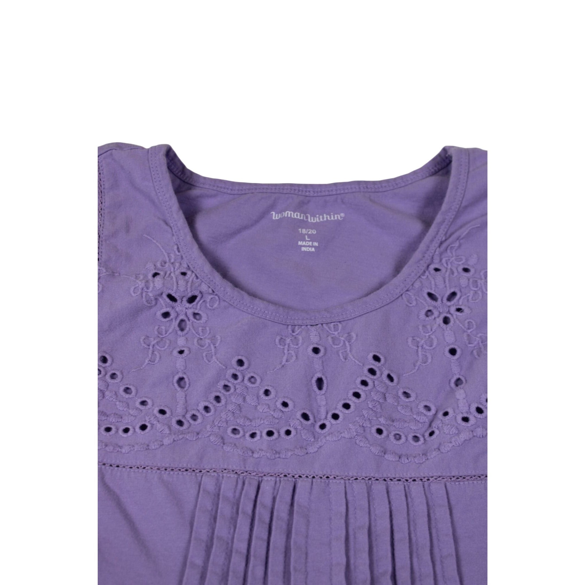 Woman Within Purple Short Sleeve Eyelet Tunic Top Size 18/20