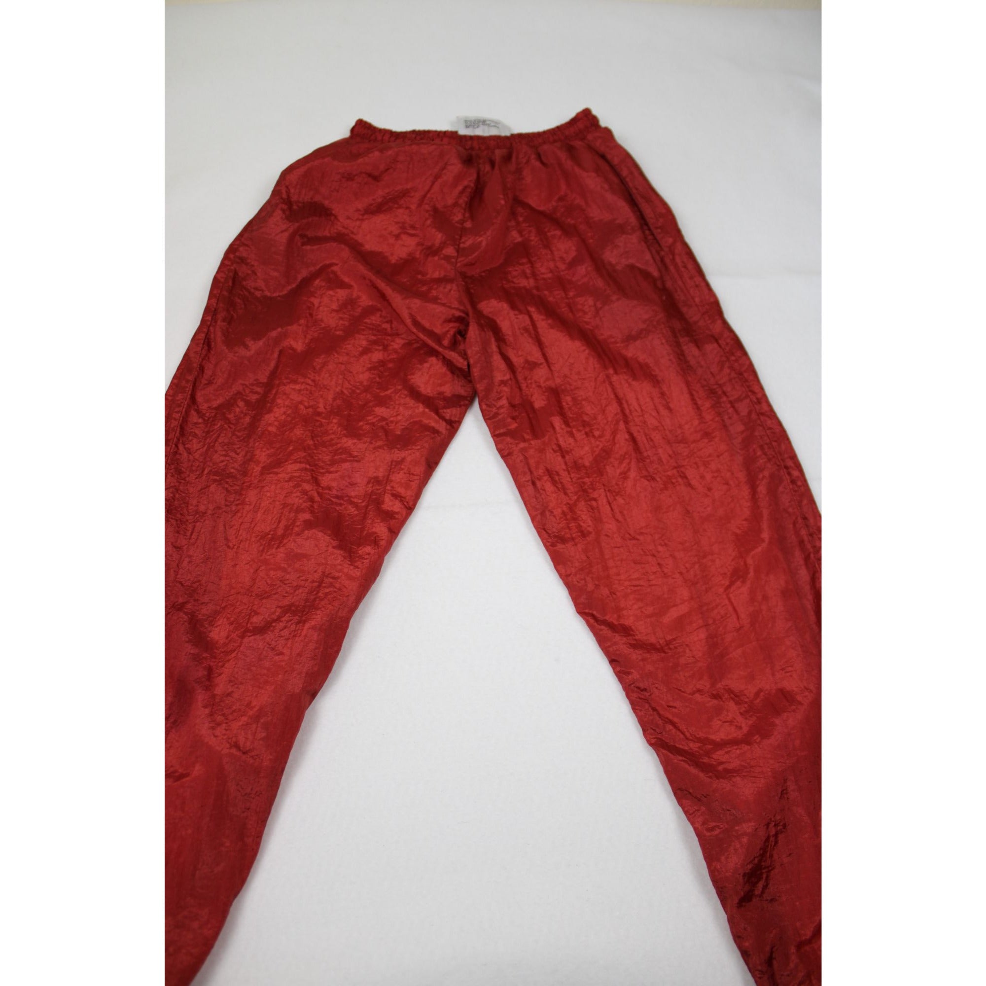 Vintage 90s Shiny Nylon Windbreaker Track Pants Rust Burgundy Drawstring Lined Women’s Small