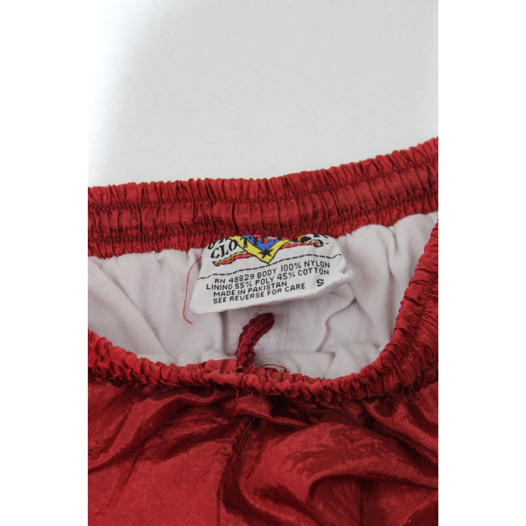 Vintage 90s Shiny Nylon Windbreaker Track Pants Rust Burgundy Drawstring Lined Women’s Small