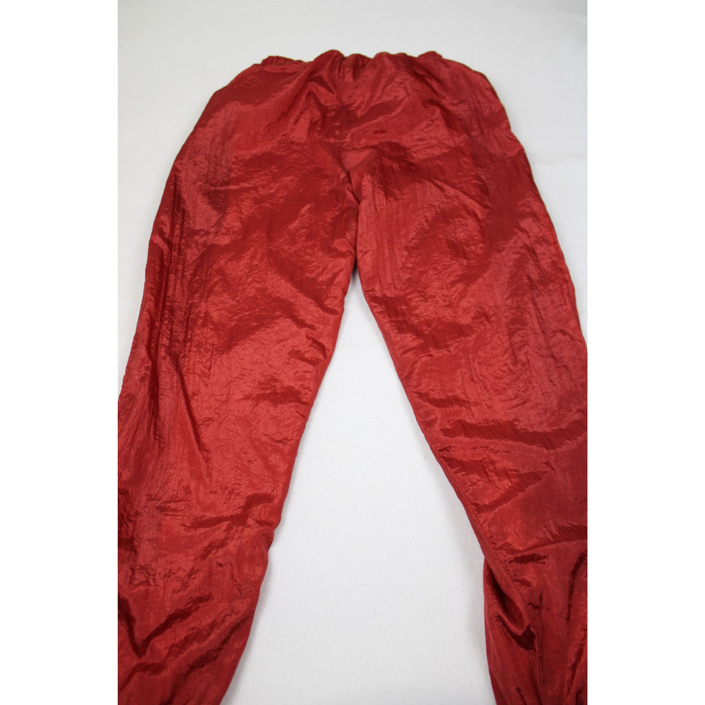 Vintage 90s Shiny Nylon Windbreaker Track Pants Rust Burgundy Drawstring Lined Women’s Small