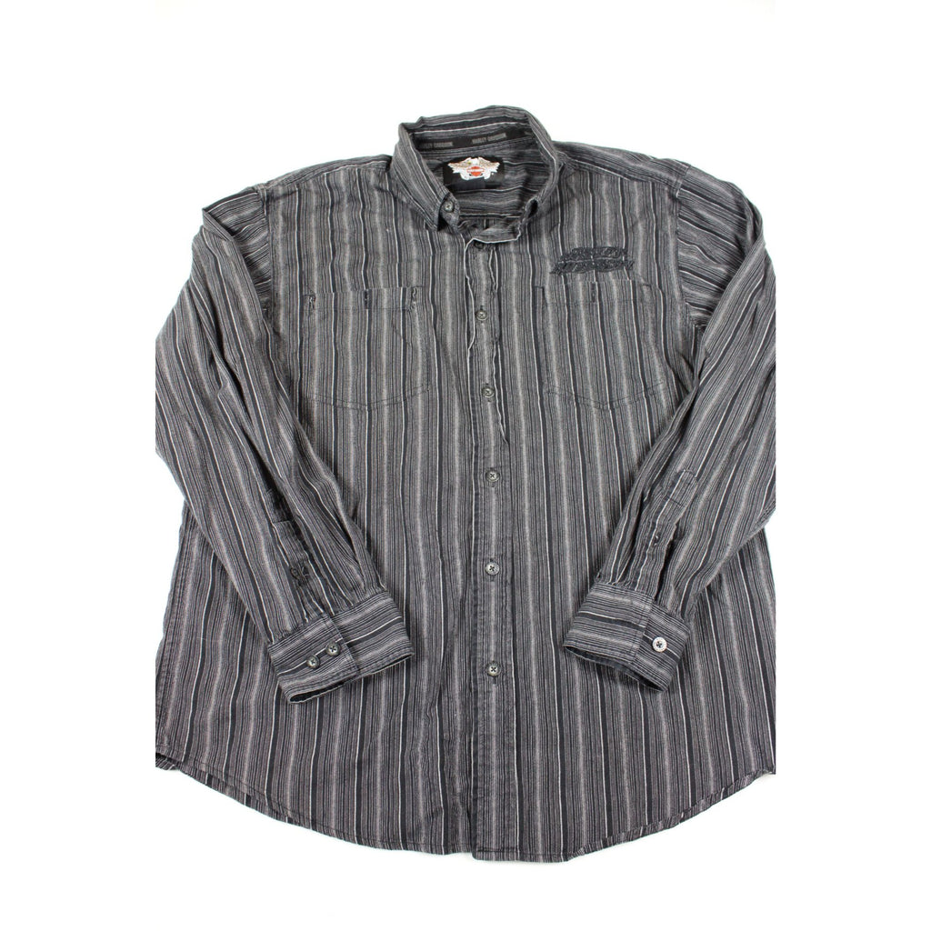 Harley-Davidson Mens Black Striped Long Sleeve Button-Up Shirt Size L