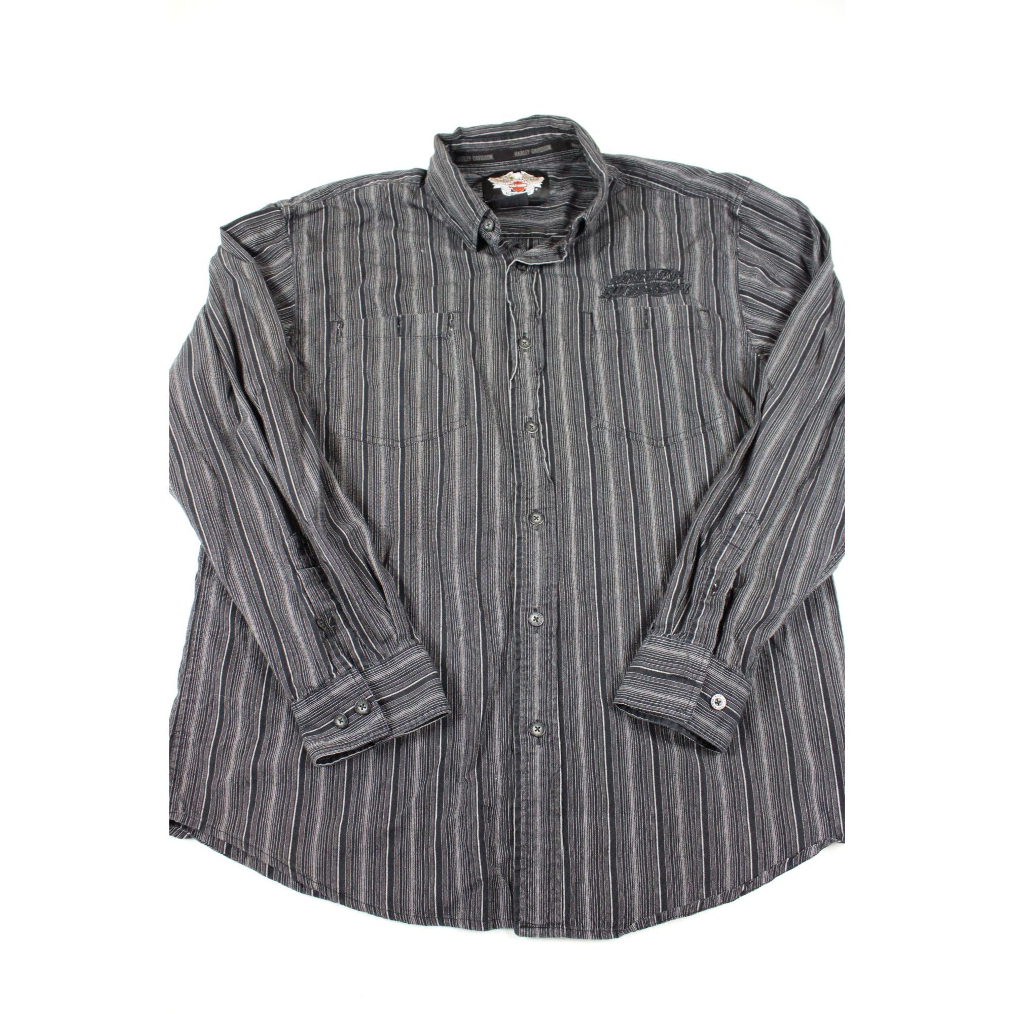 Harley-Davidson Mens Black Striped Long Sleeve Button-Up Shirt Size L
