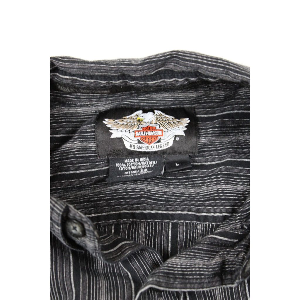 Harley-Davidson Mens Black Striped Long Sleeve Button-Up Shirt Size L