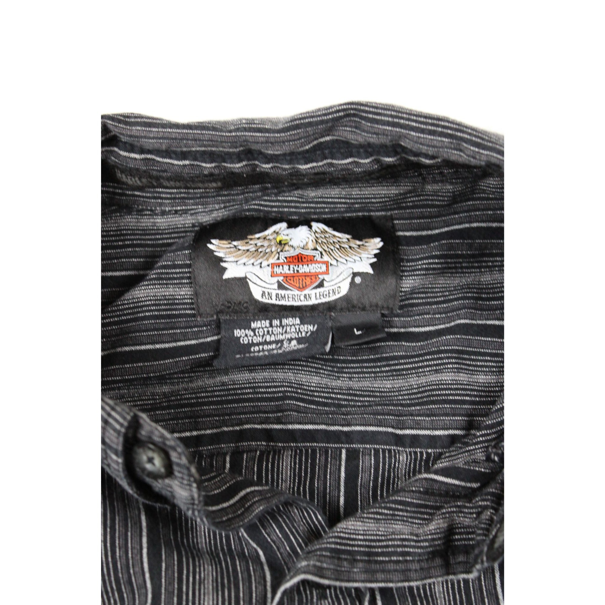 Harley-Davidson Mens Black Striped Long Sleeve Button-Up Shirt Size L